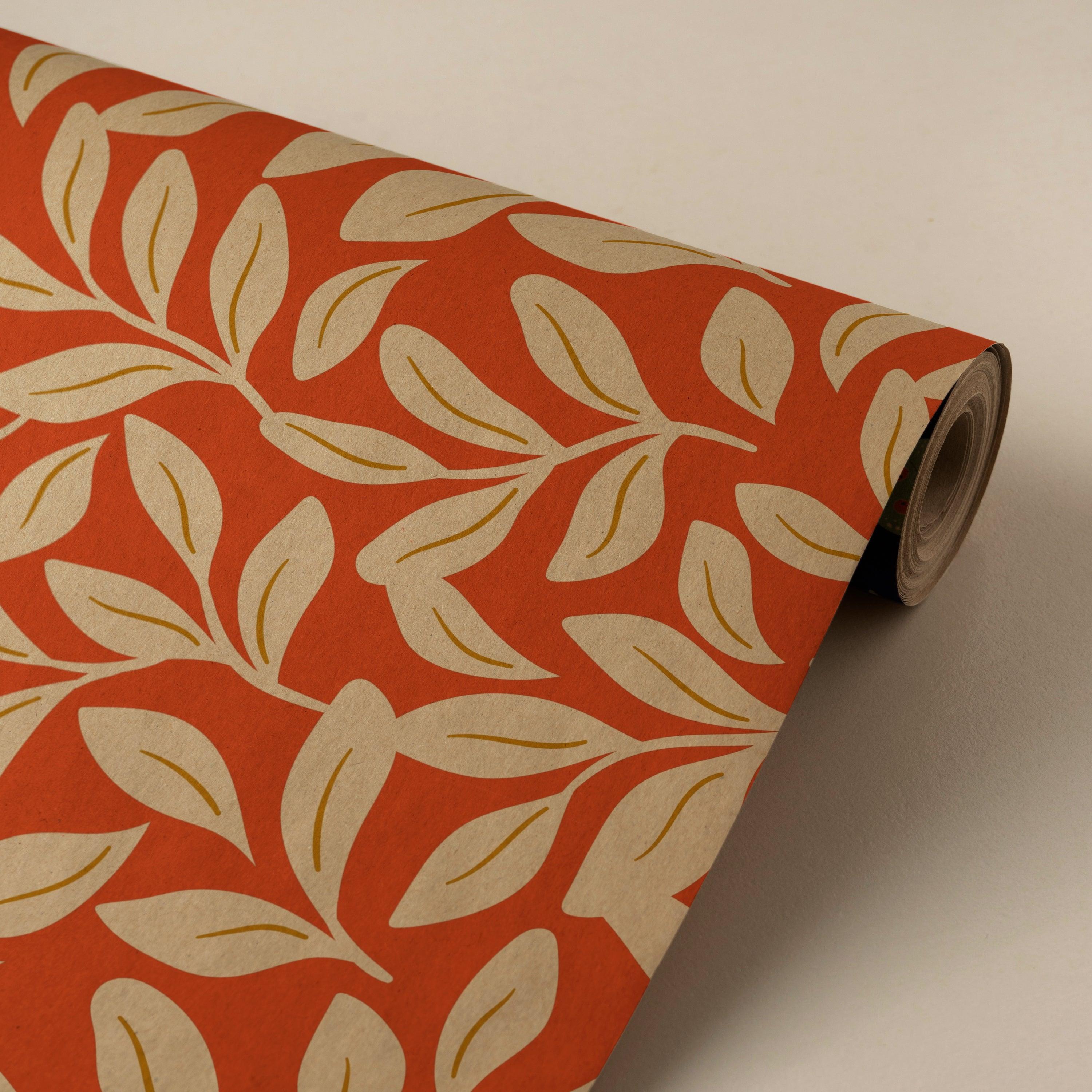 papier craft papier cadeau floral orange et blanc