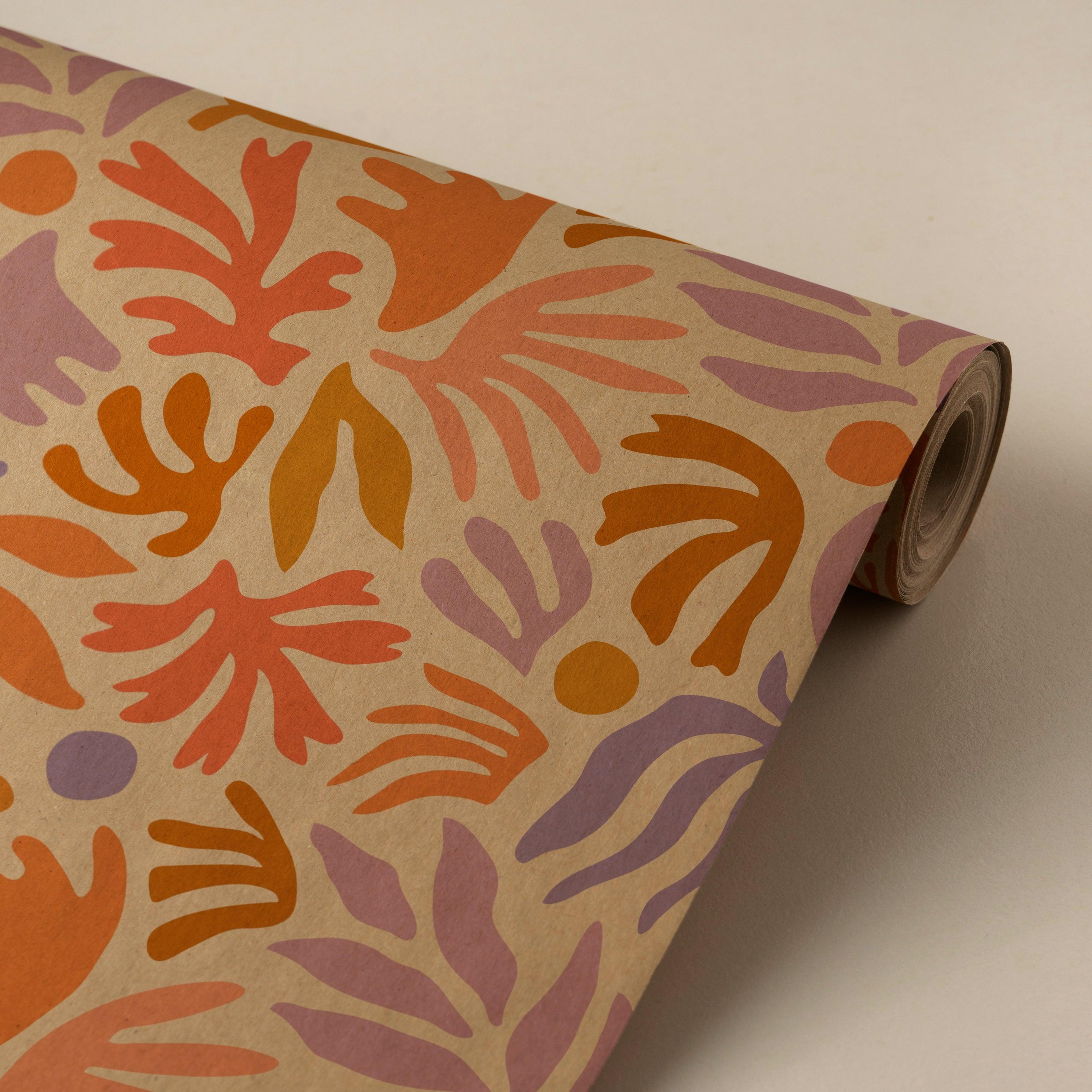 papier craft papier cadeau floral orange et violet