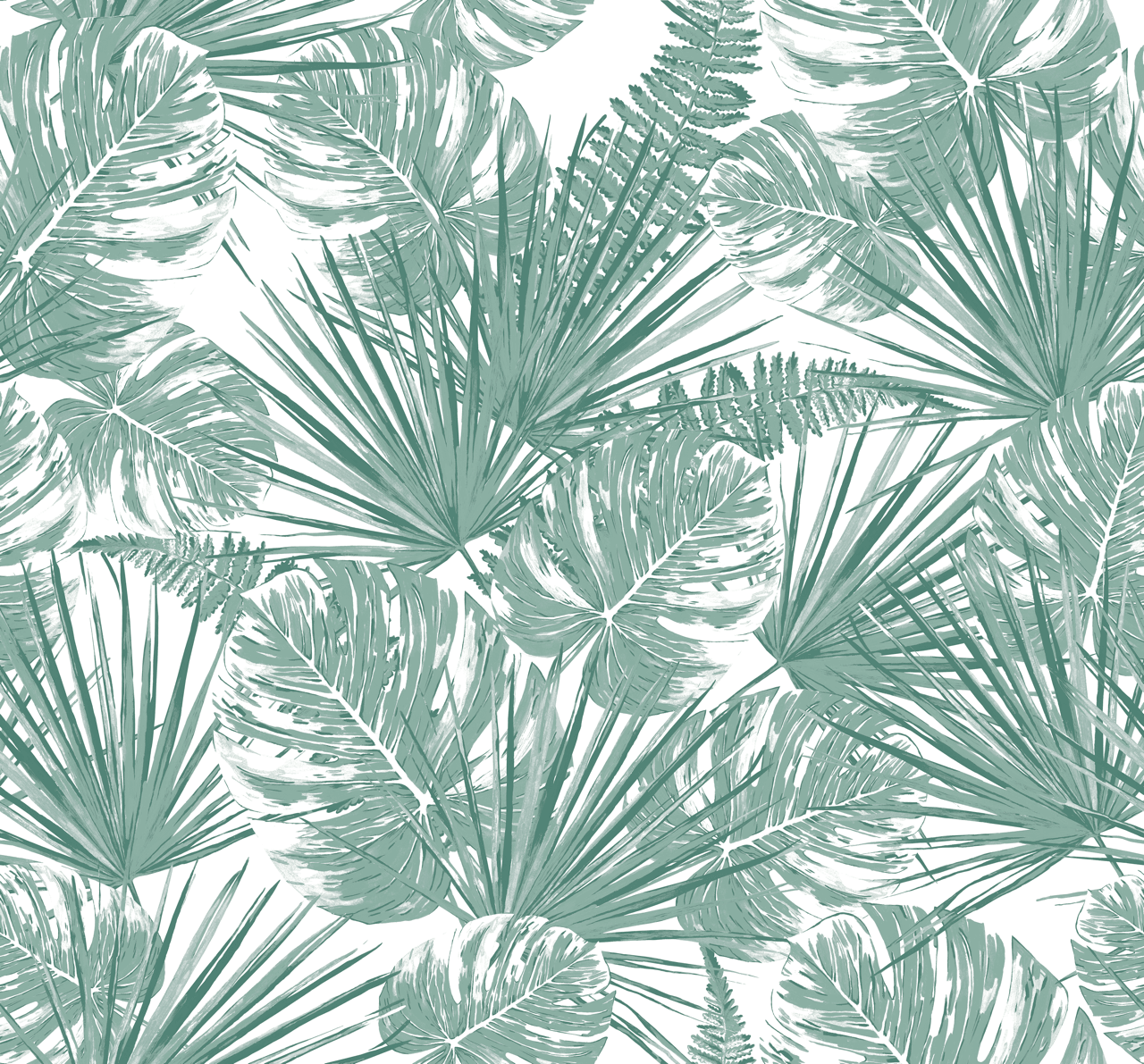 papier peint feuille de palmier vert et blanc Lola