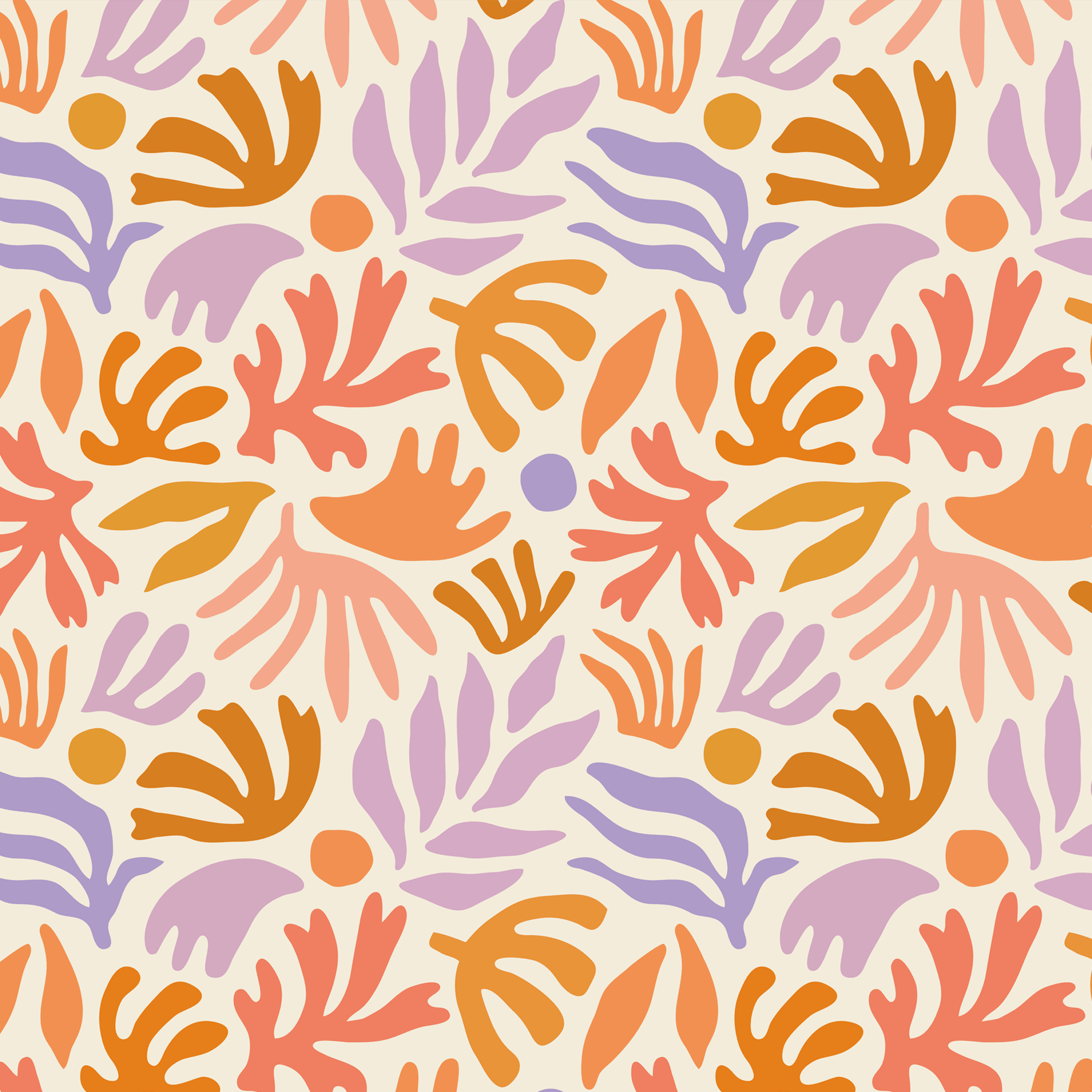 Papier peint motif organique rose orange feuilles 