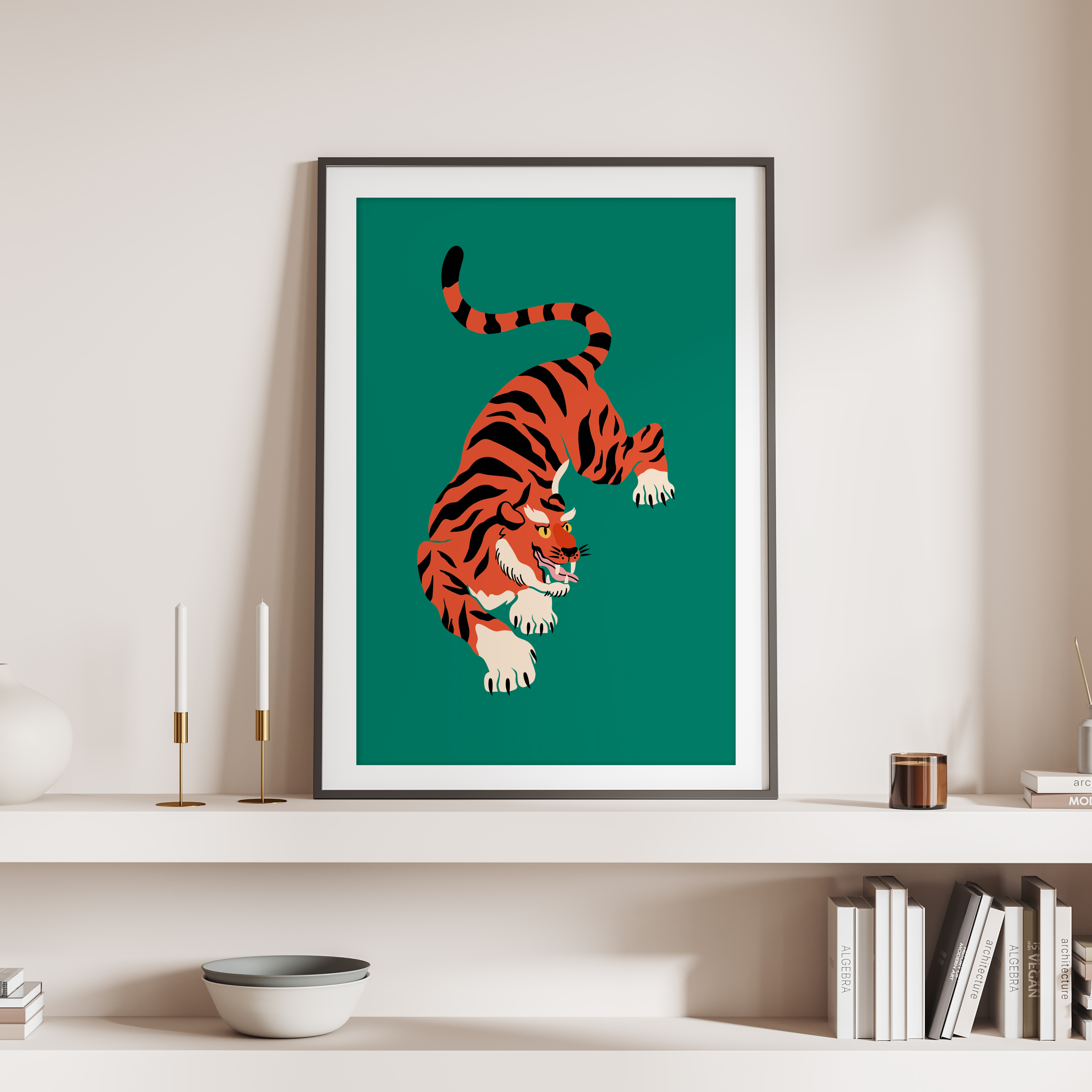 Affiche Green Tiger cadre noir