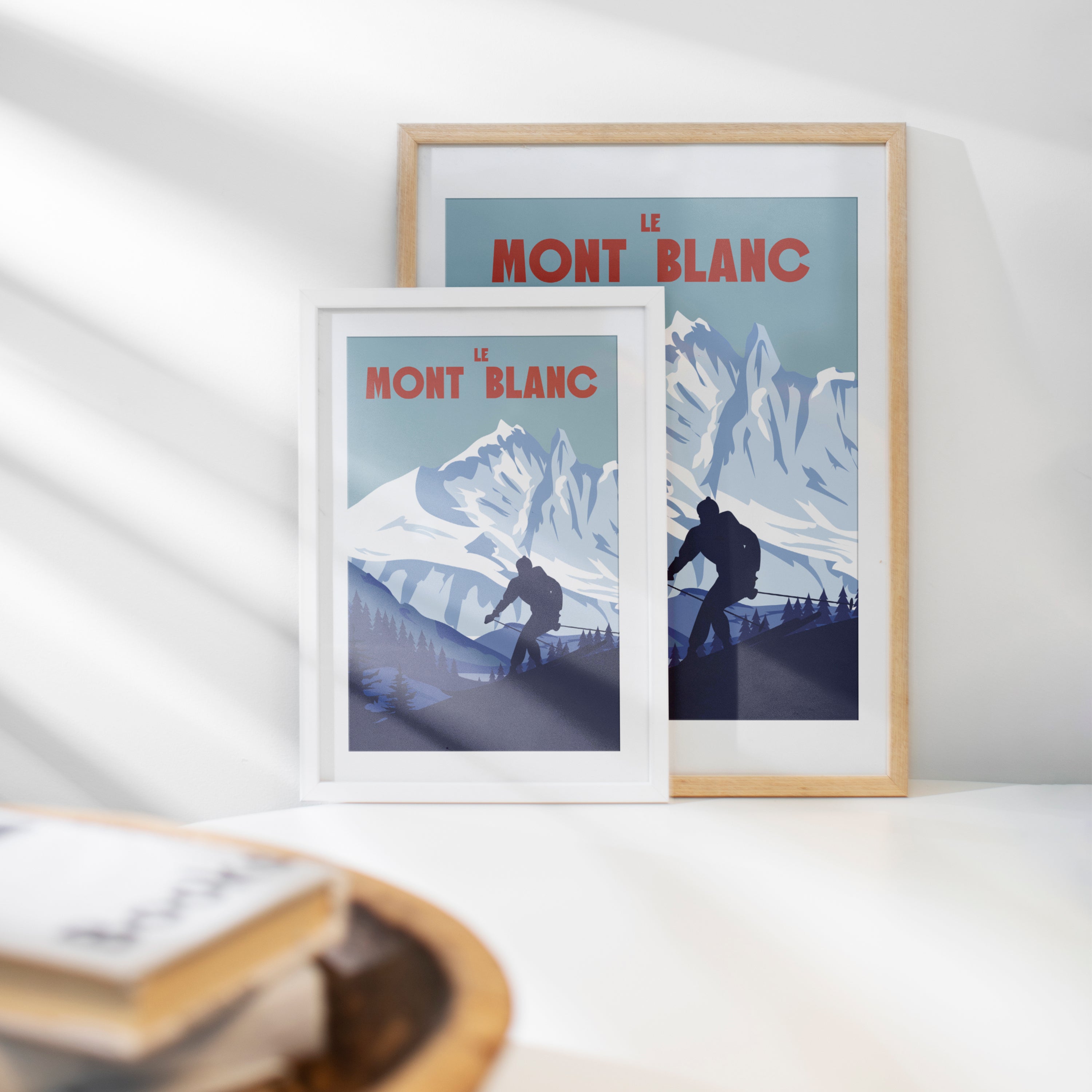 Affiche Mont Blanc cadre blanc et bois