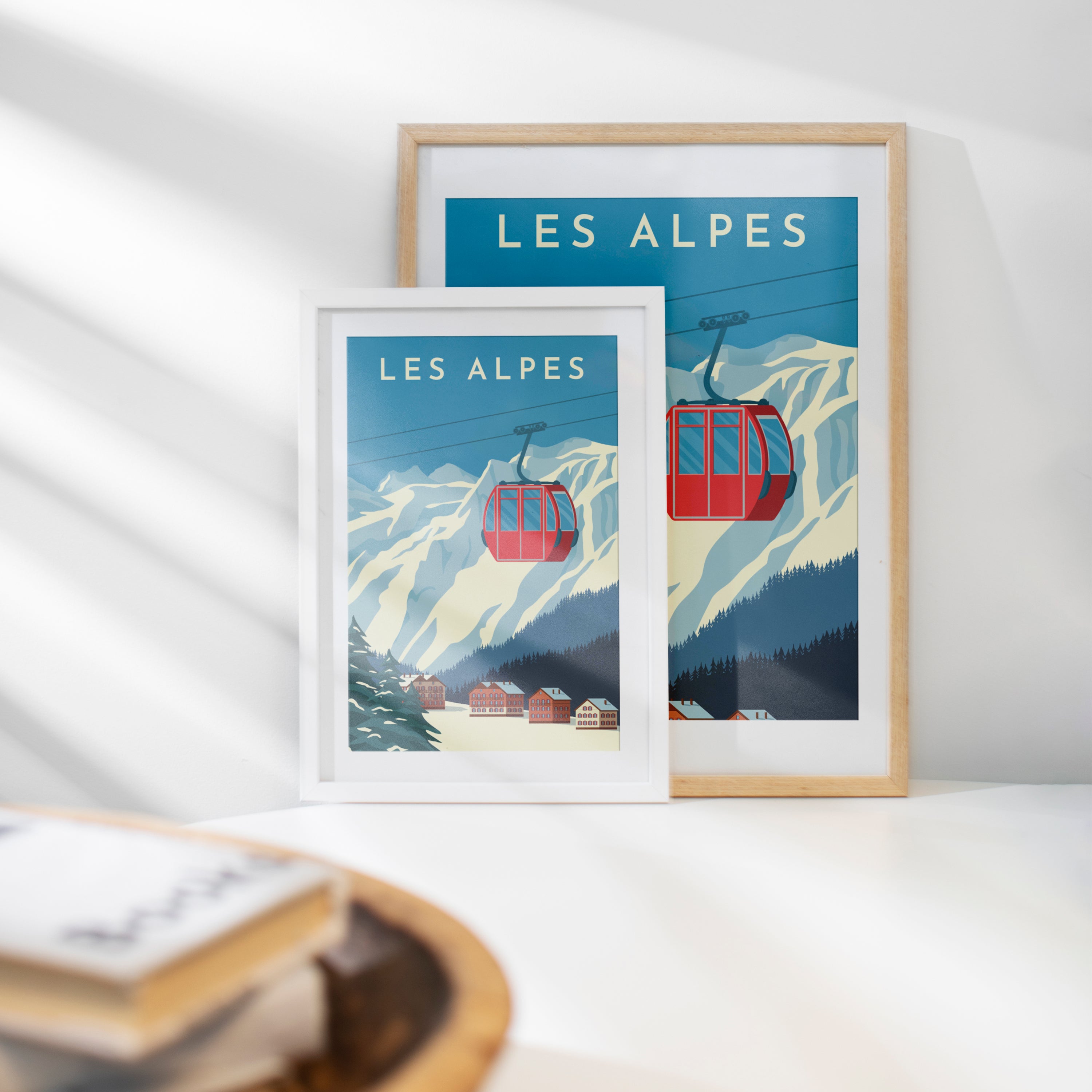Affiche Les Alpes cadre blanc et bois