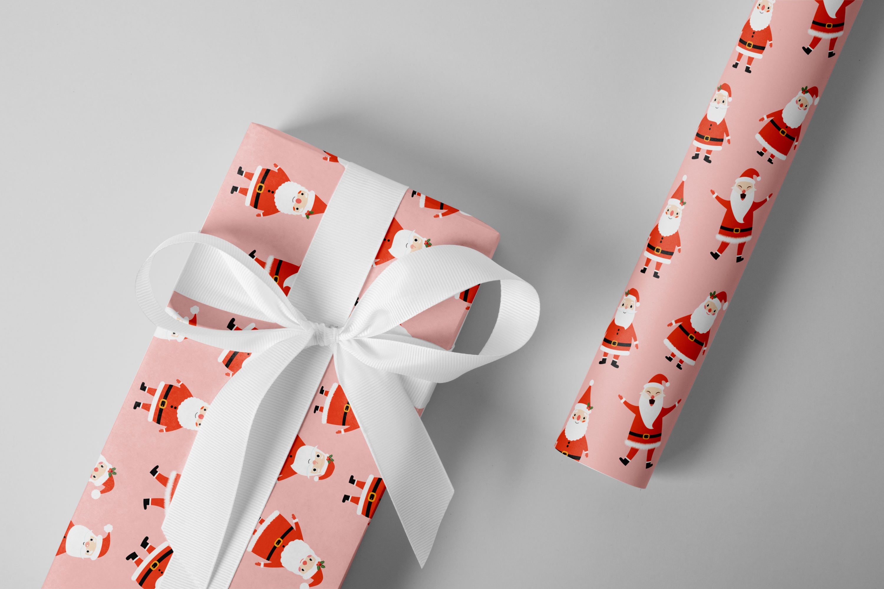 papier cadeau père noël rose et rouge