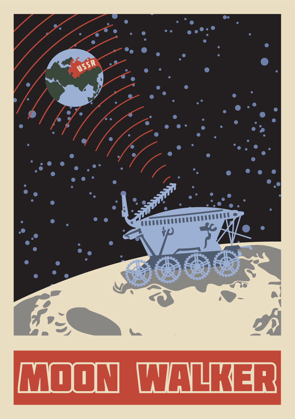 Affiche Moon Walker - Style Vintage d'Art Spatial Soviétique