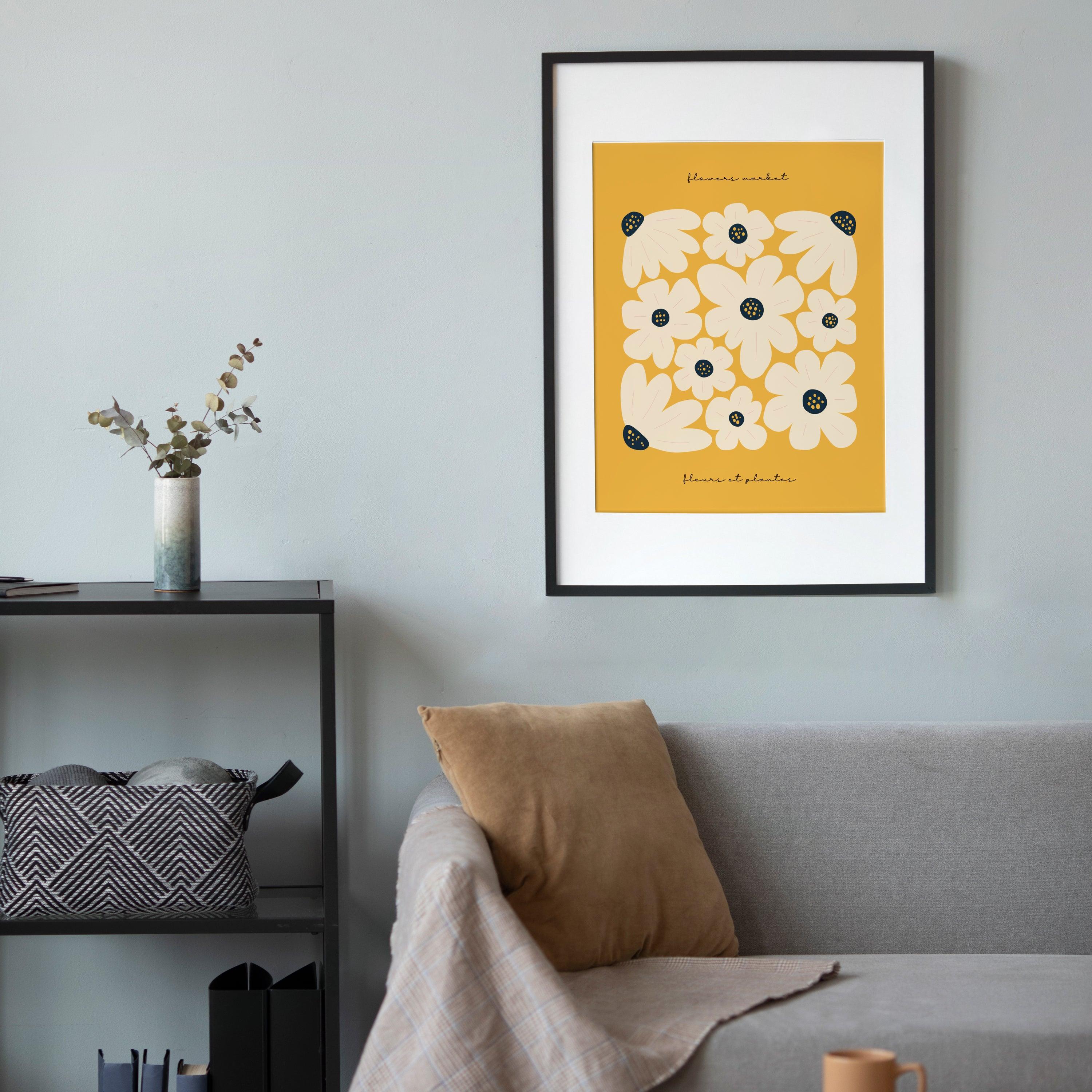 affiche fleurs jaune Myosotis