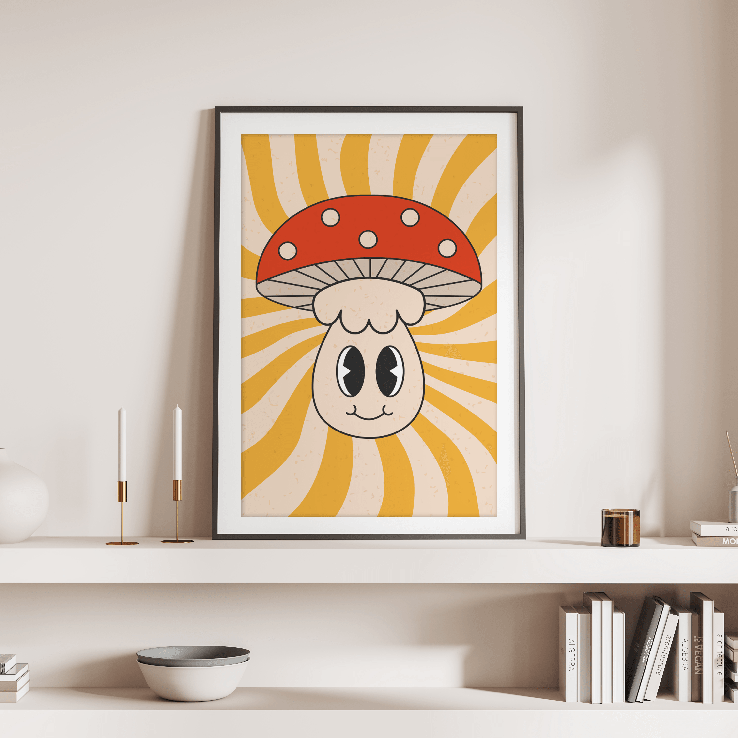Affiche Vintage Noah : Champignon Comique des Années 70 cadre noir