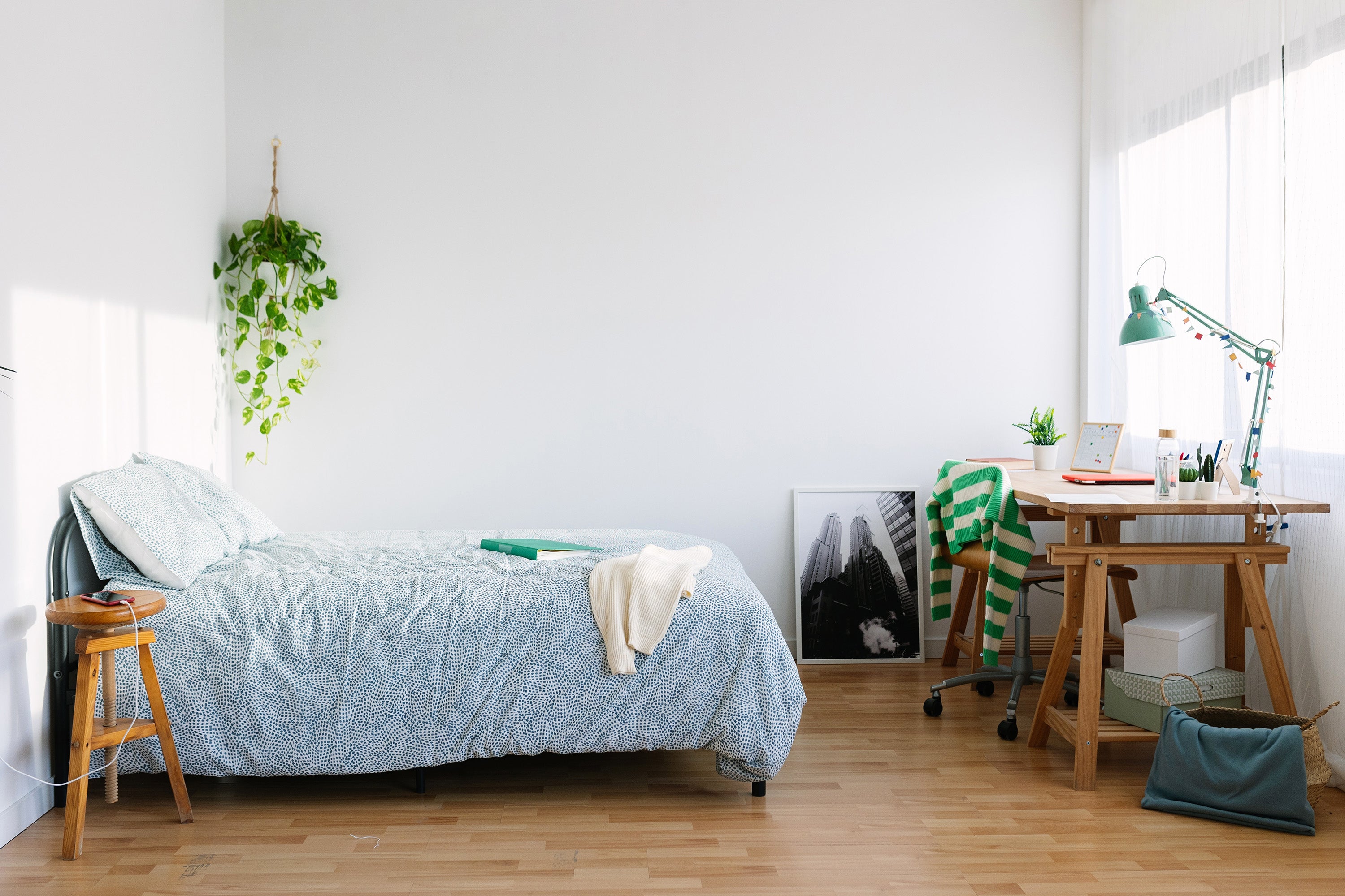 chambre bois verte bleue