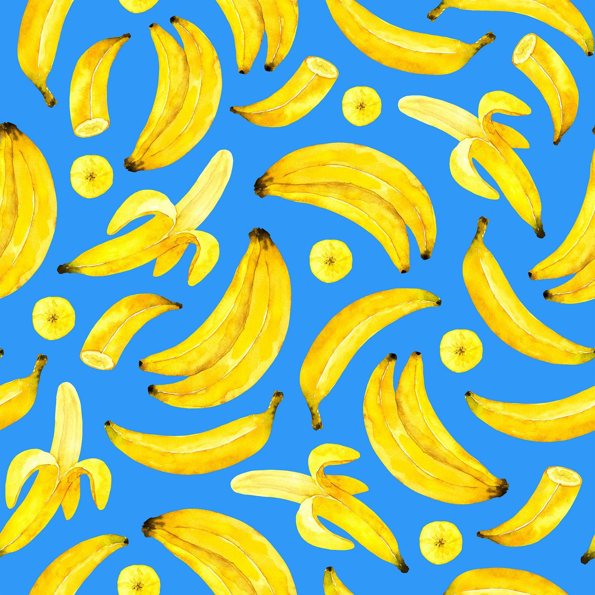papier peint motifs bananes fond bleu