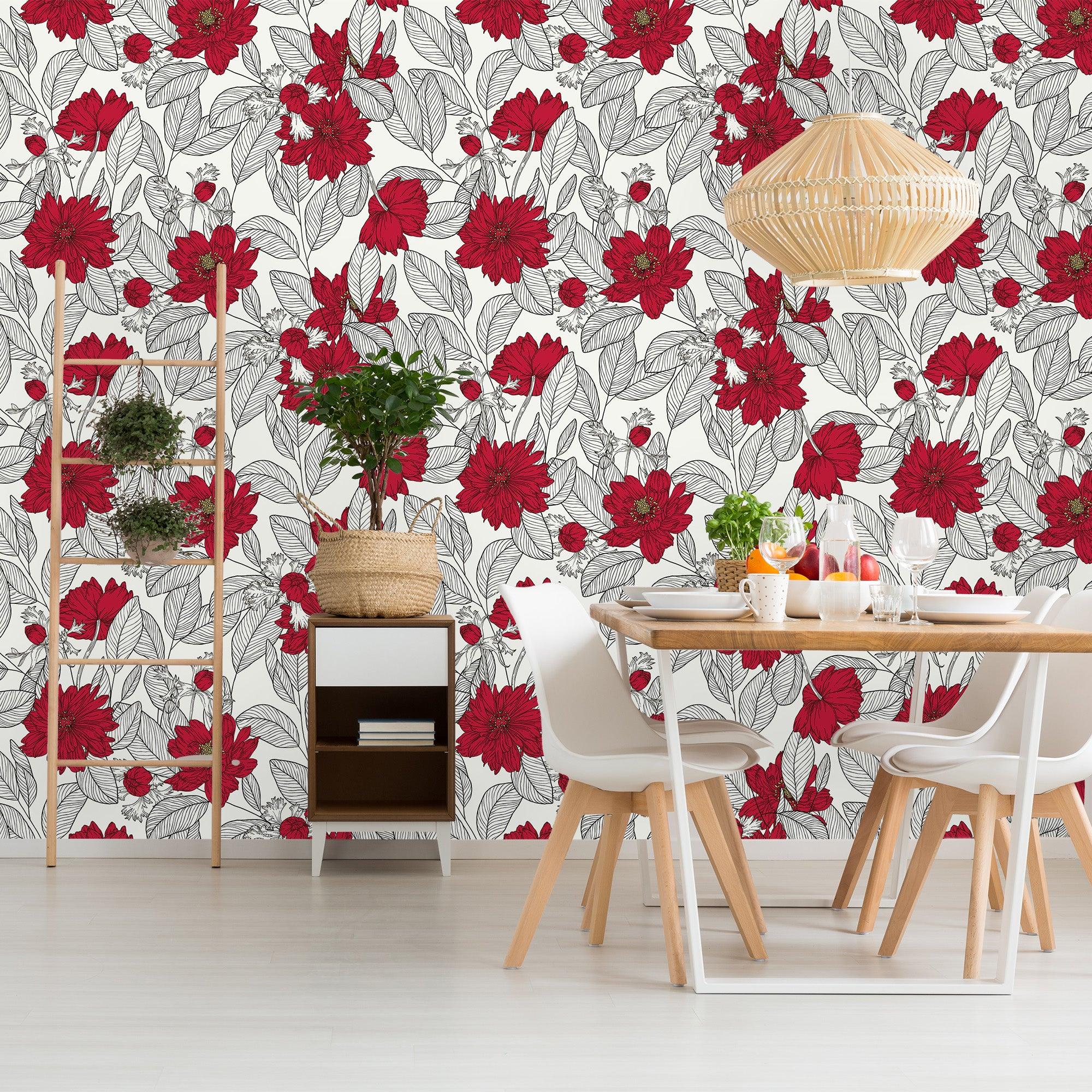 salle à manger avec papier peint motifs fleurs Camélia