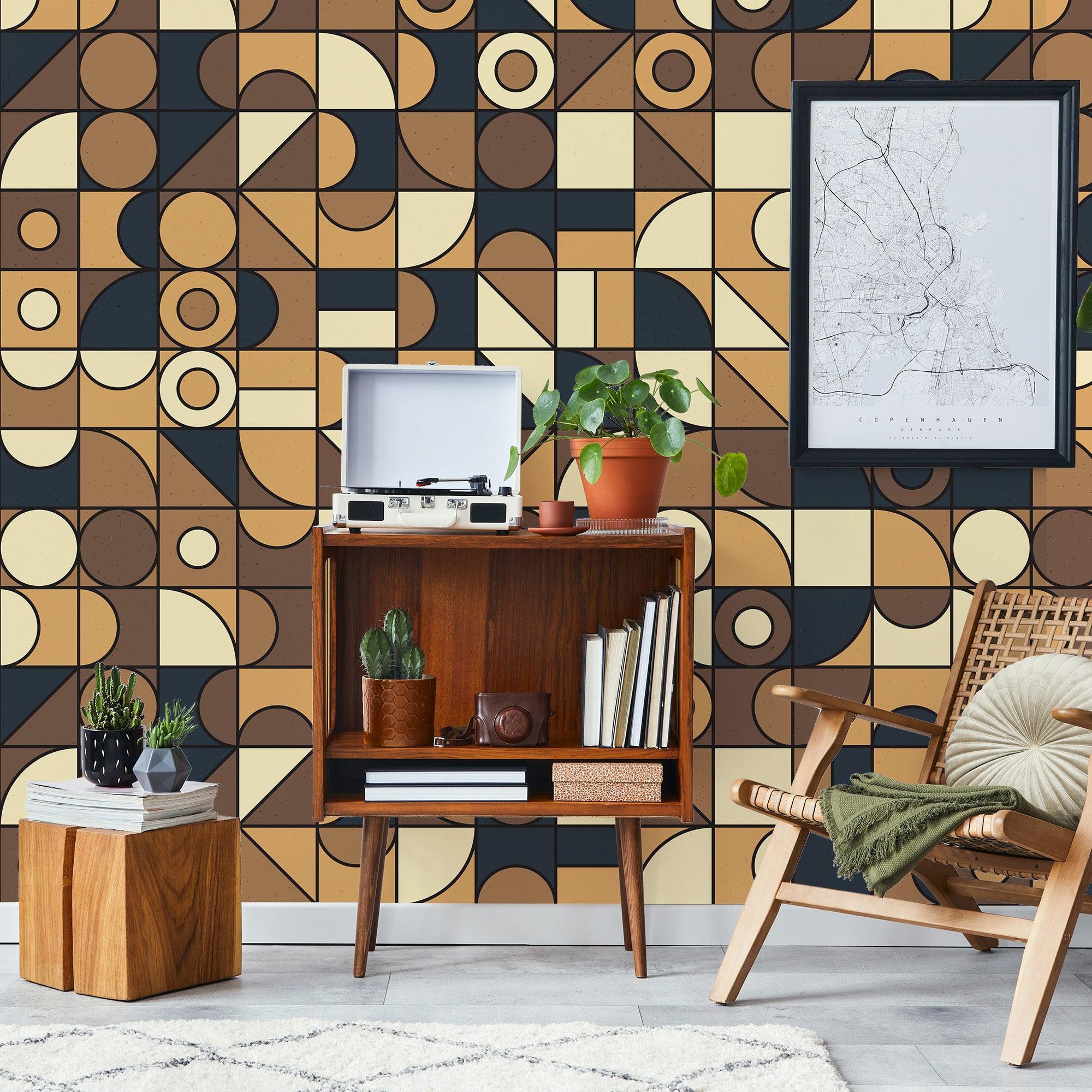 papier peint motifs geometriques retro