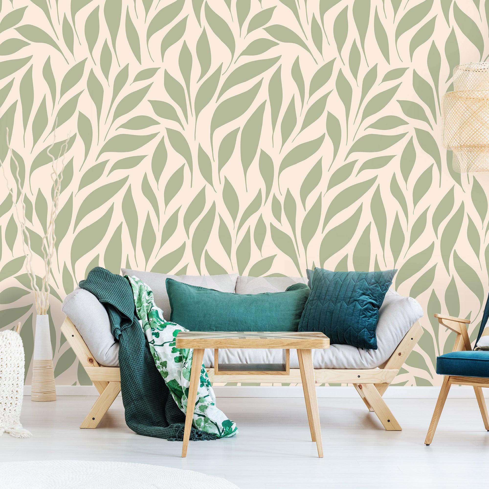 papier peint motifs feuilles vertes
