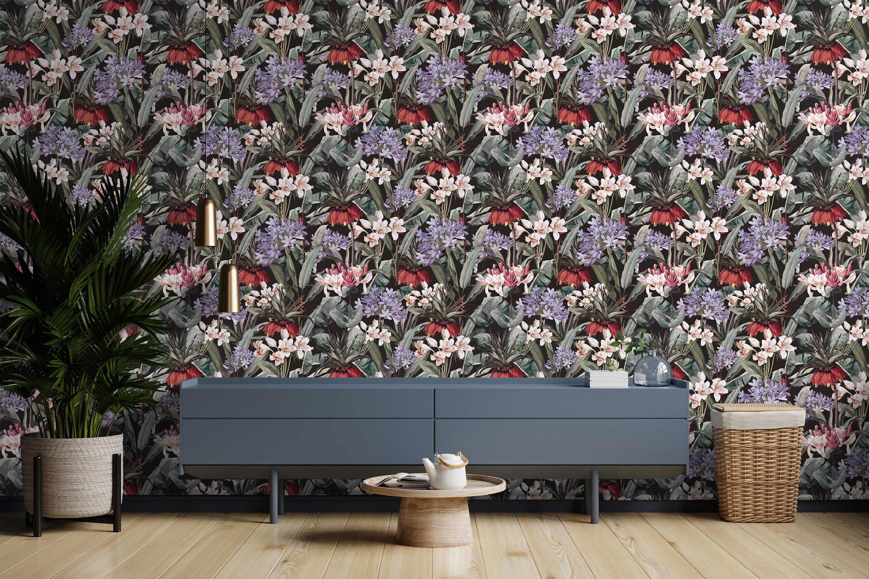 séjour papier peint floral Dahlia