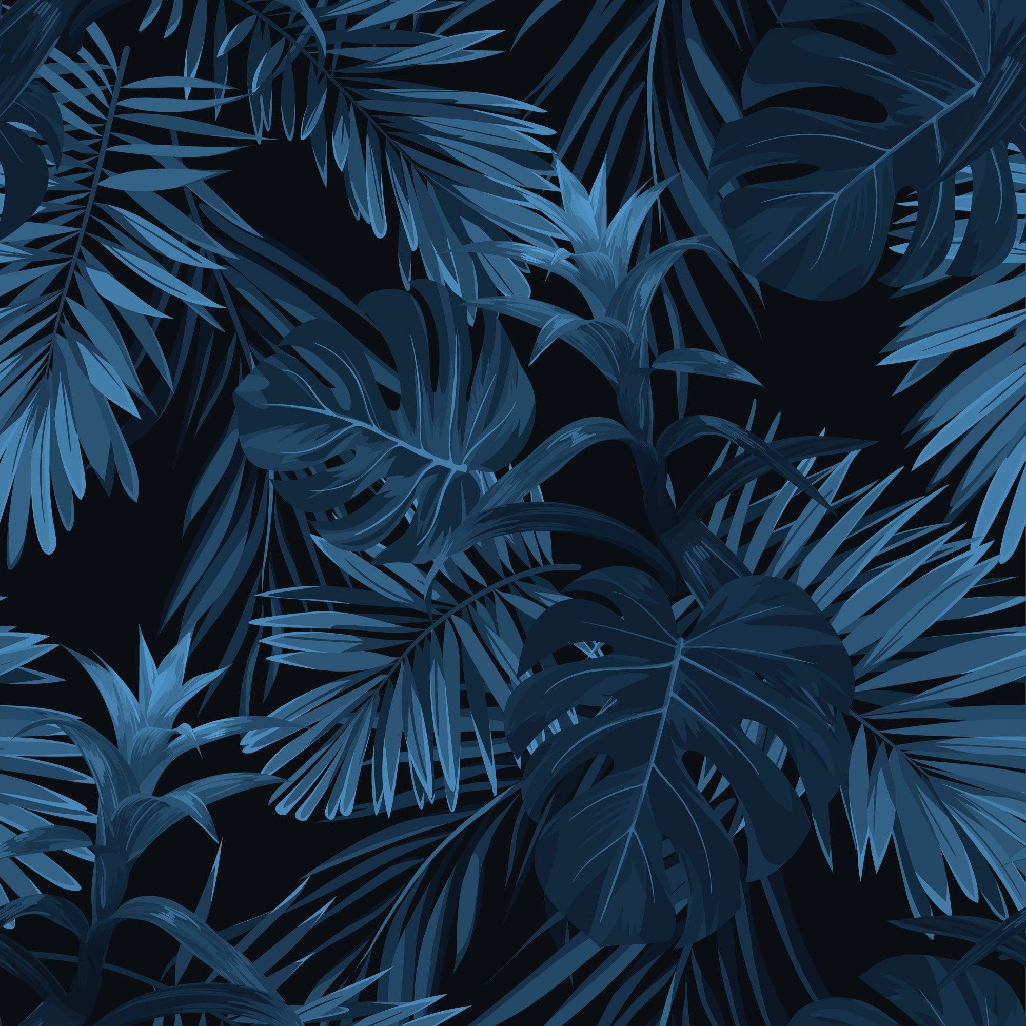 papier peint motifs feuilles bleues