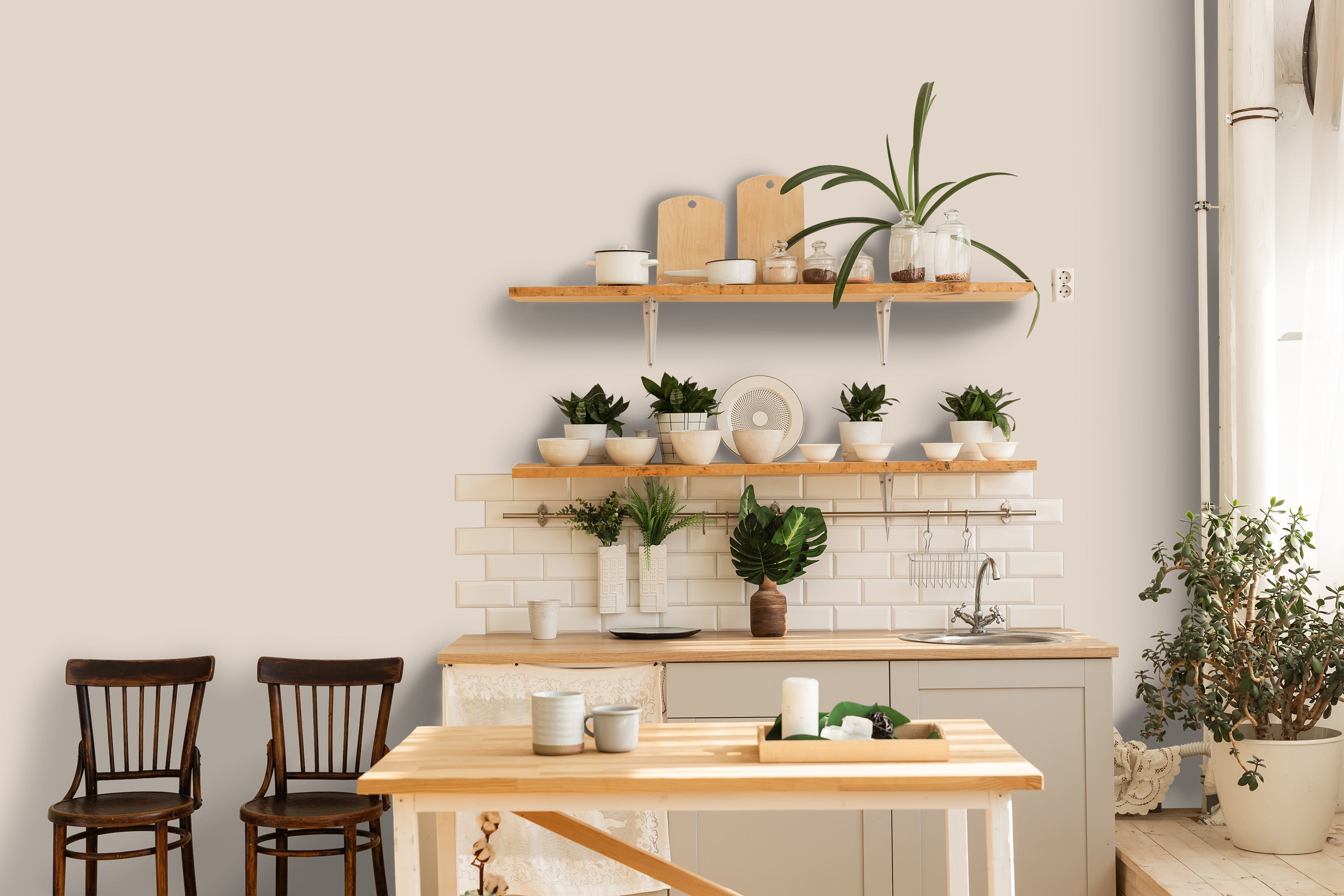 cuisine blanc bois chaise
