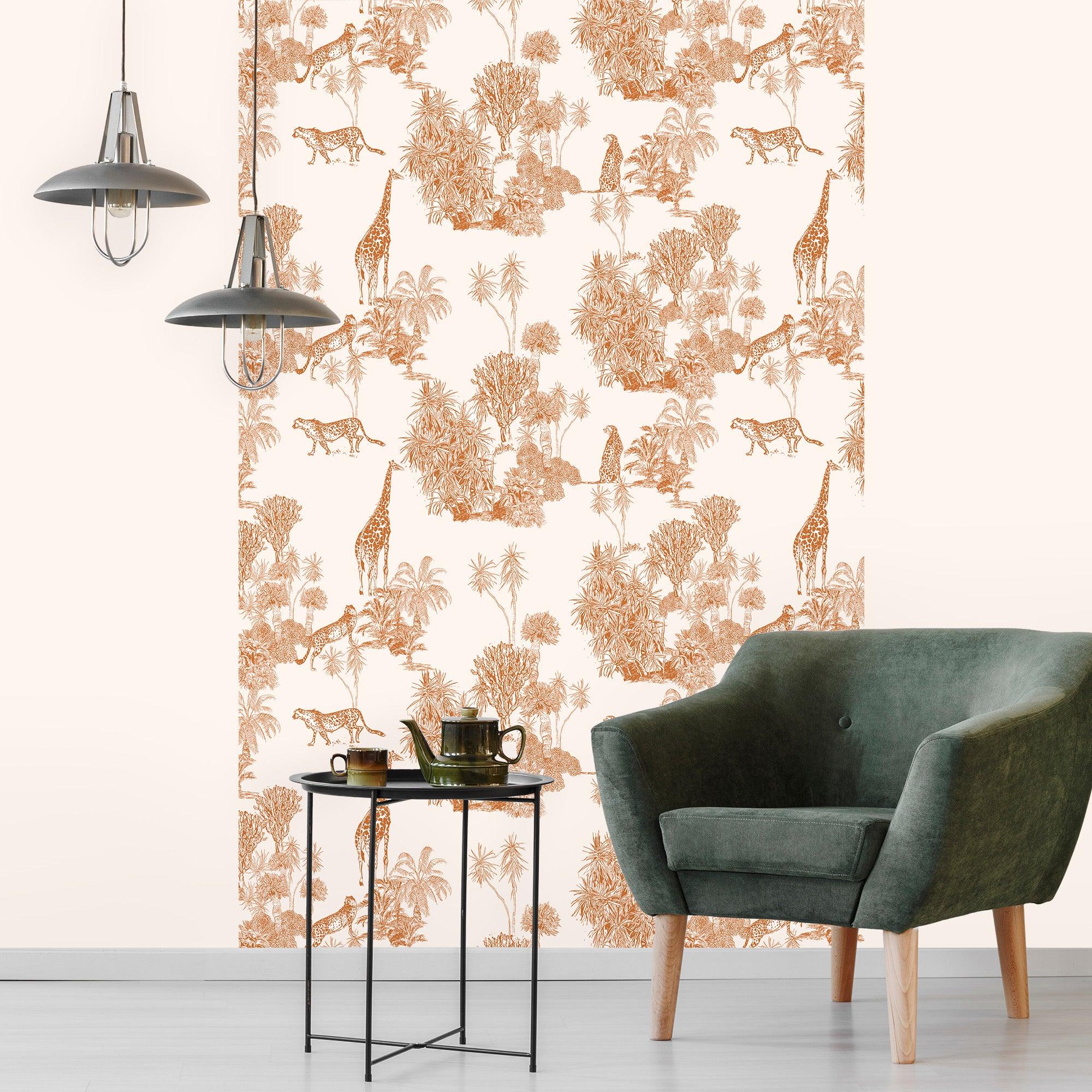 Espace détente avec papier peint girafe Gia