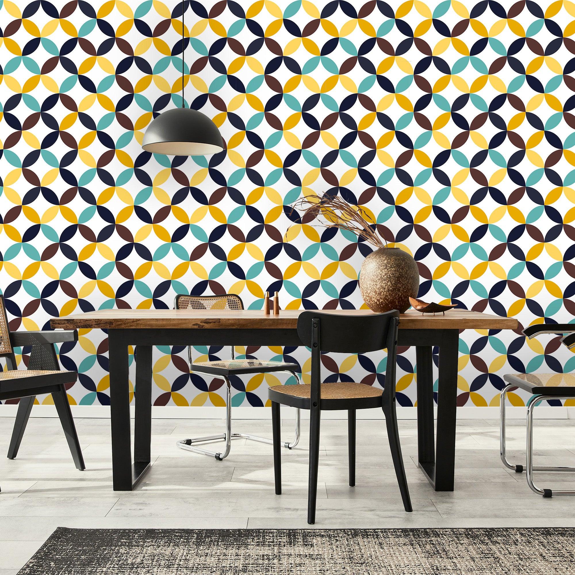 papier peint motifs geometriques ronds