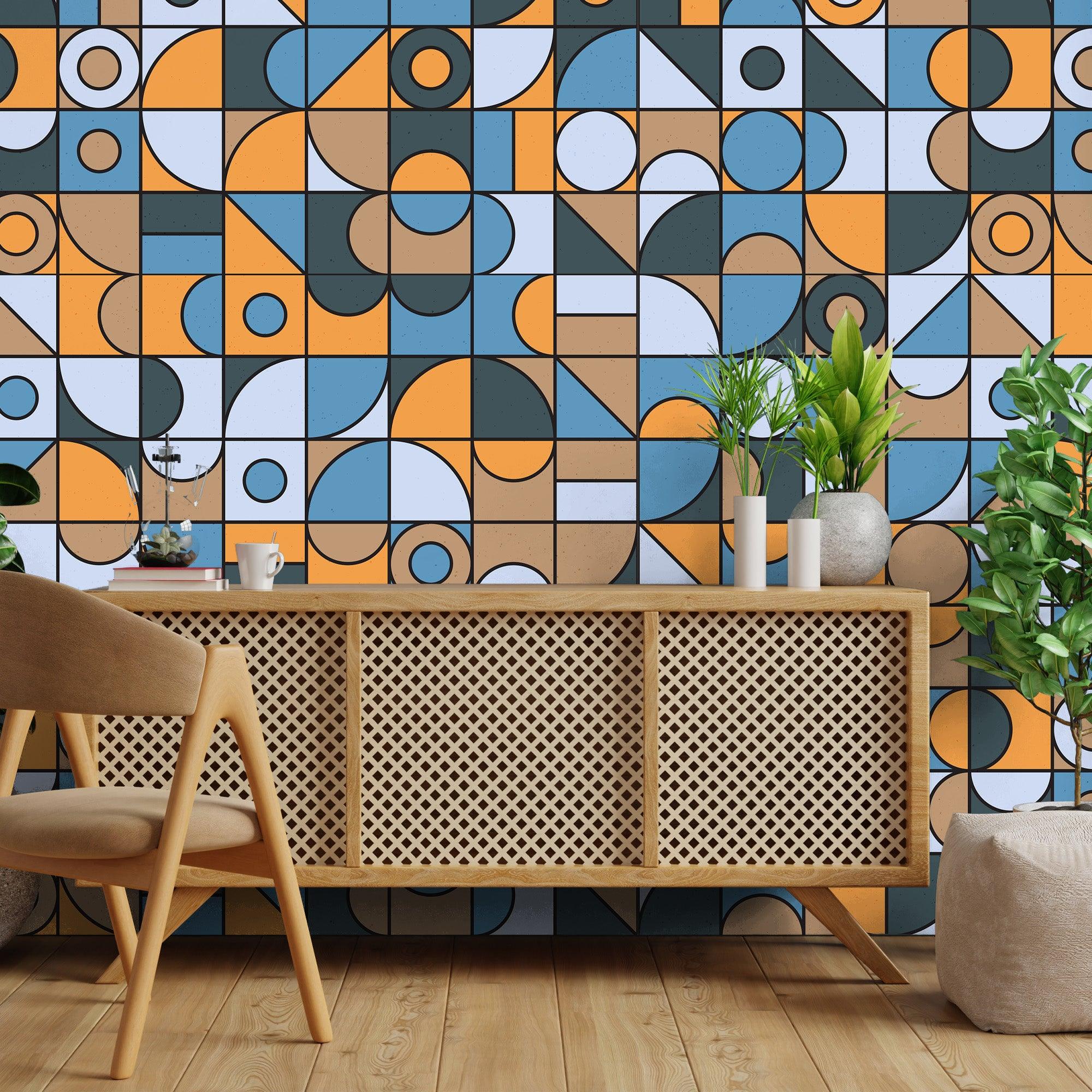 papier peint motifs geometriques retro