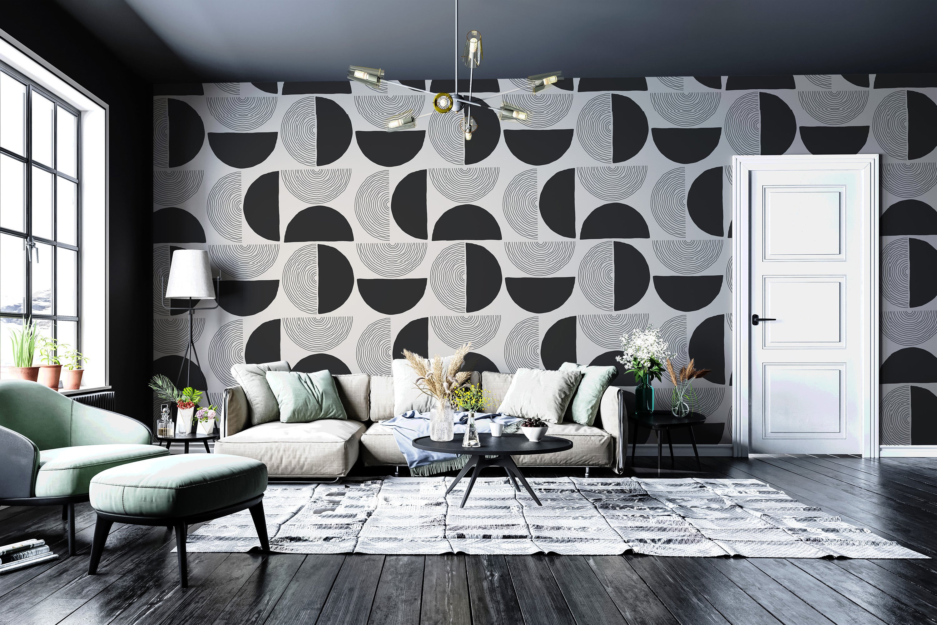 salon papier peint géométrique moderne Hera