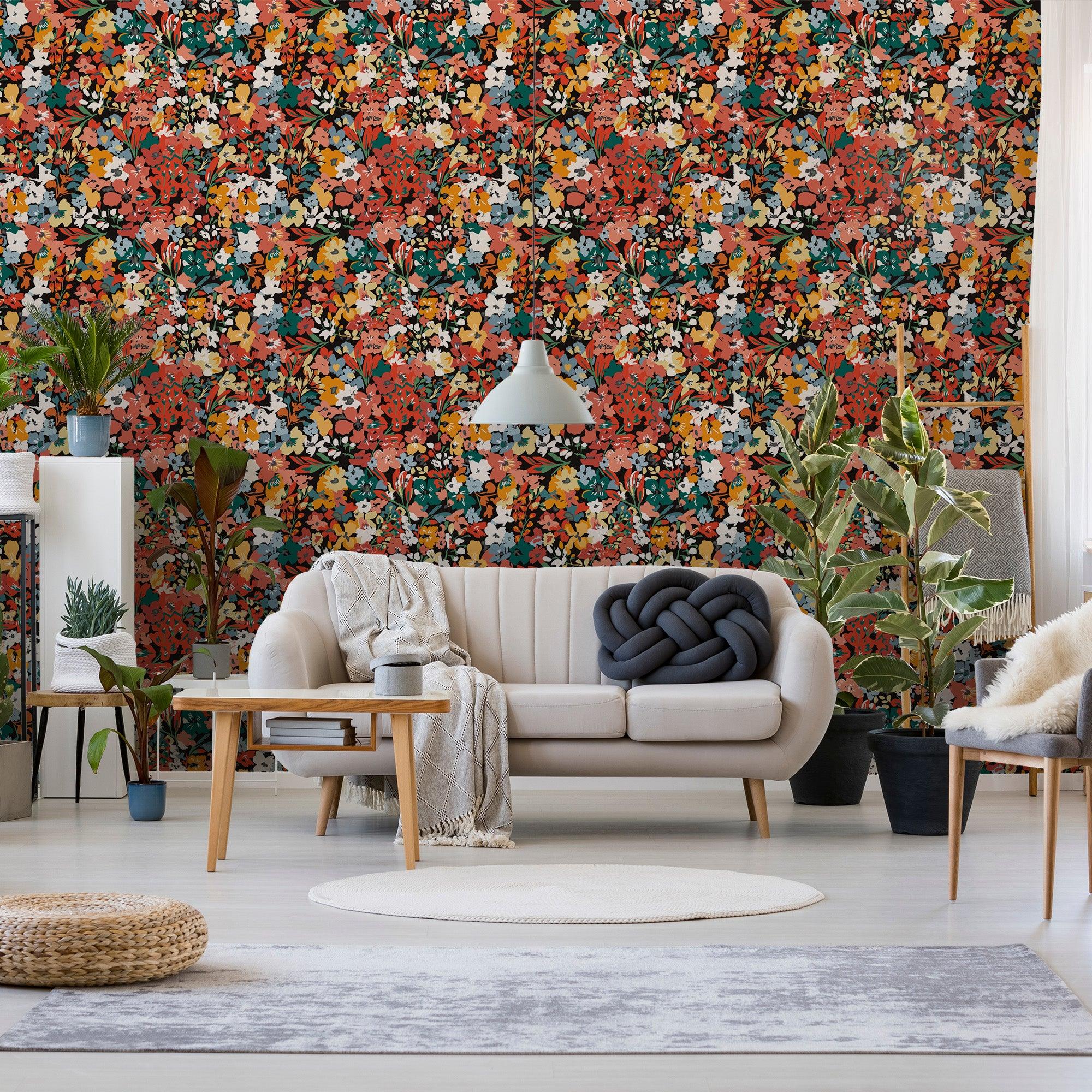papier peint motifs fleurs colores