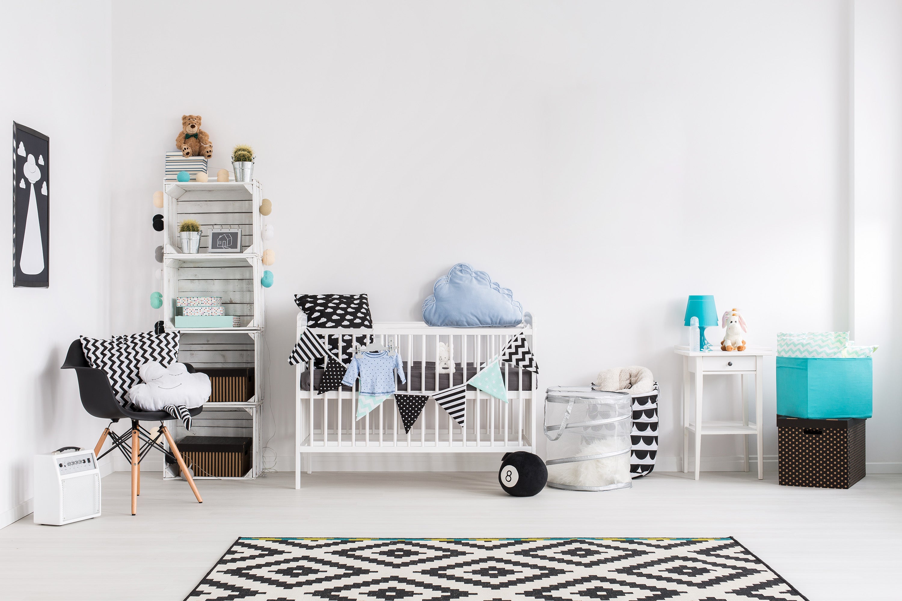 chambre enfant bleue et blanche 