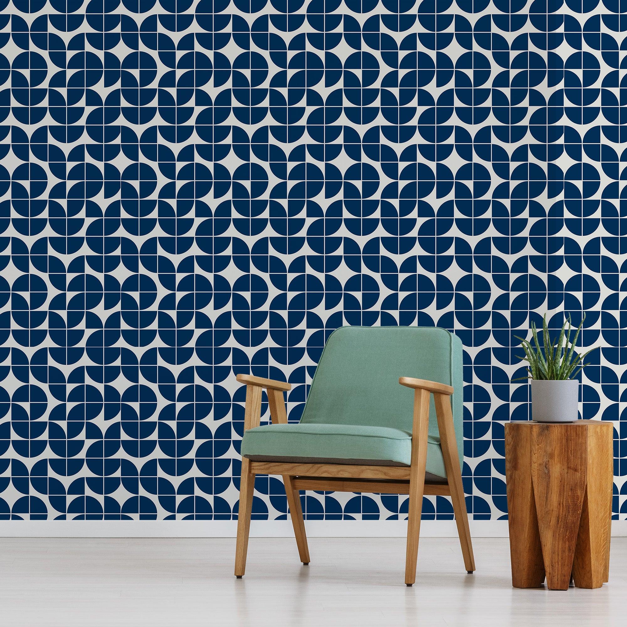 espace détente avec papier peint géométrique Leif