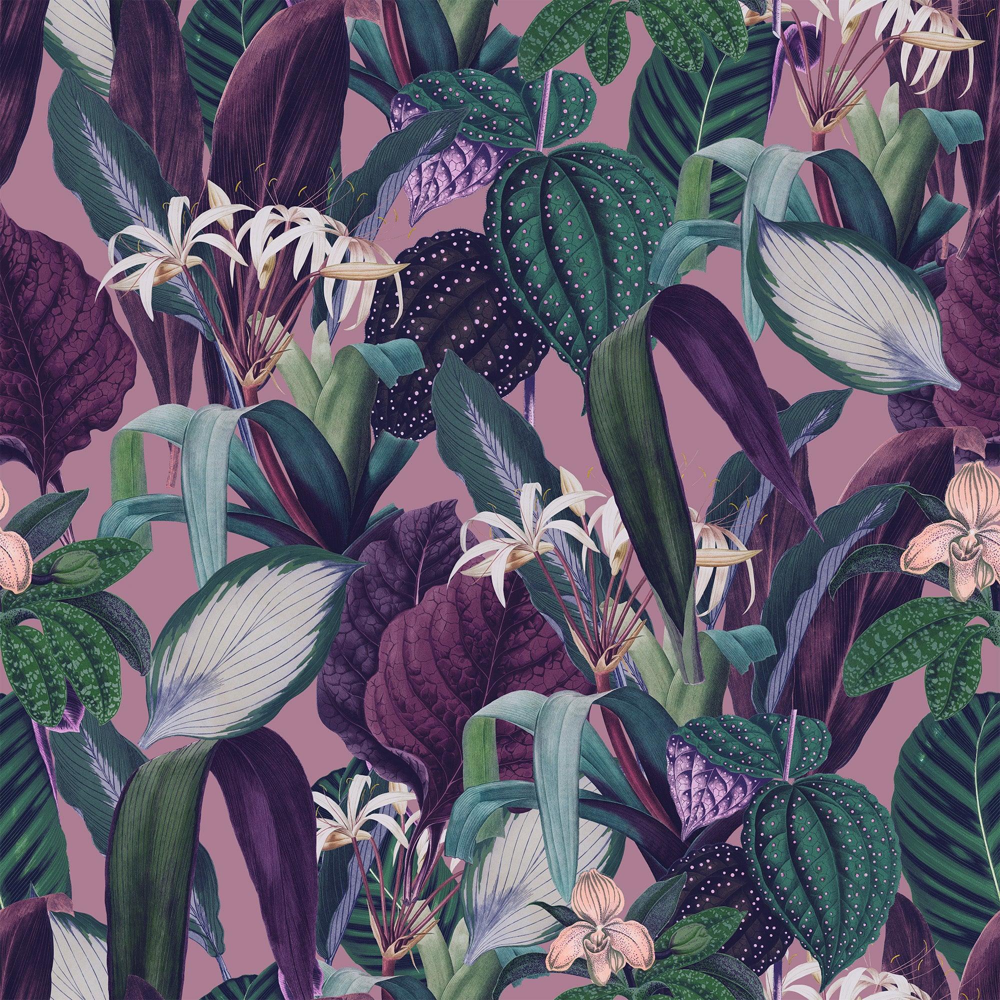 papier peint motifs feuilles et fleurs tropicales
