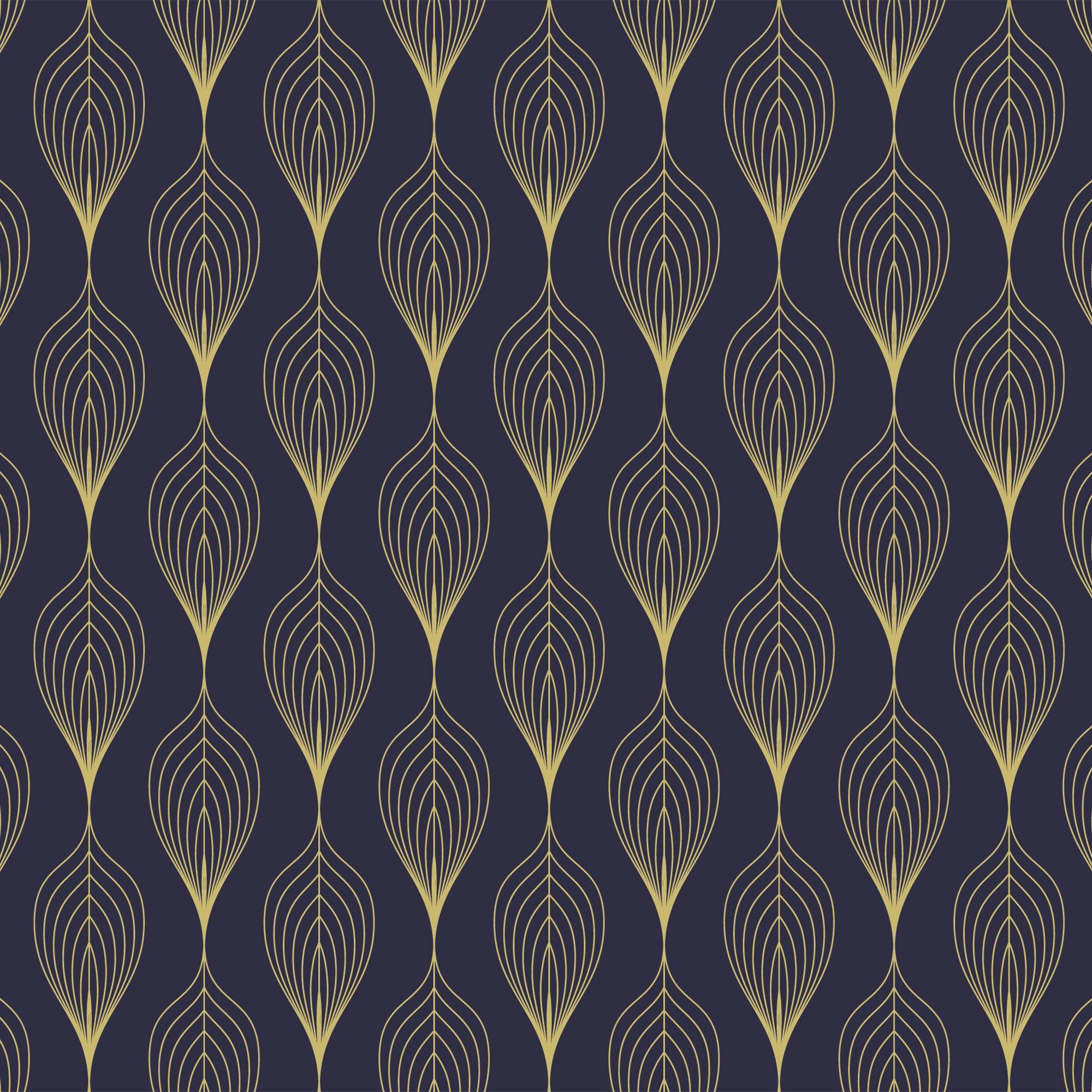 papier peint motifs organiques bleu et or