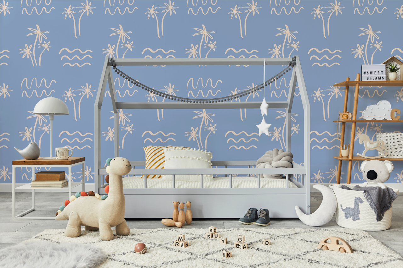 chambre enfant papier peint palmier Moana