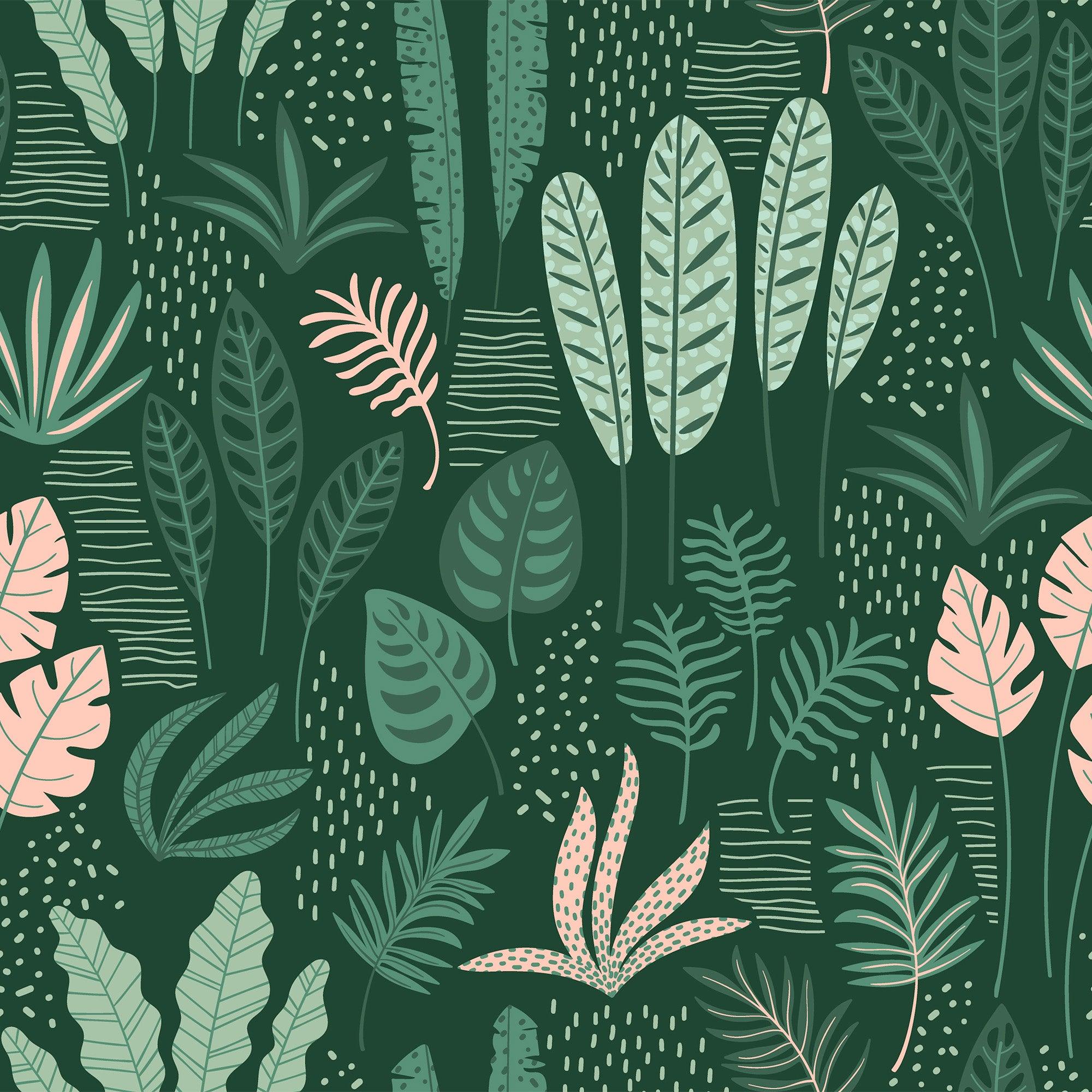 Papier peint floral vert et rose Monstera