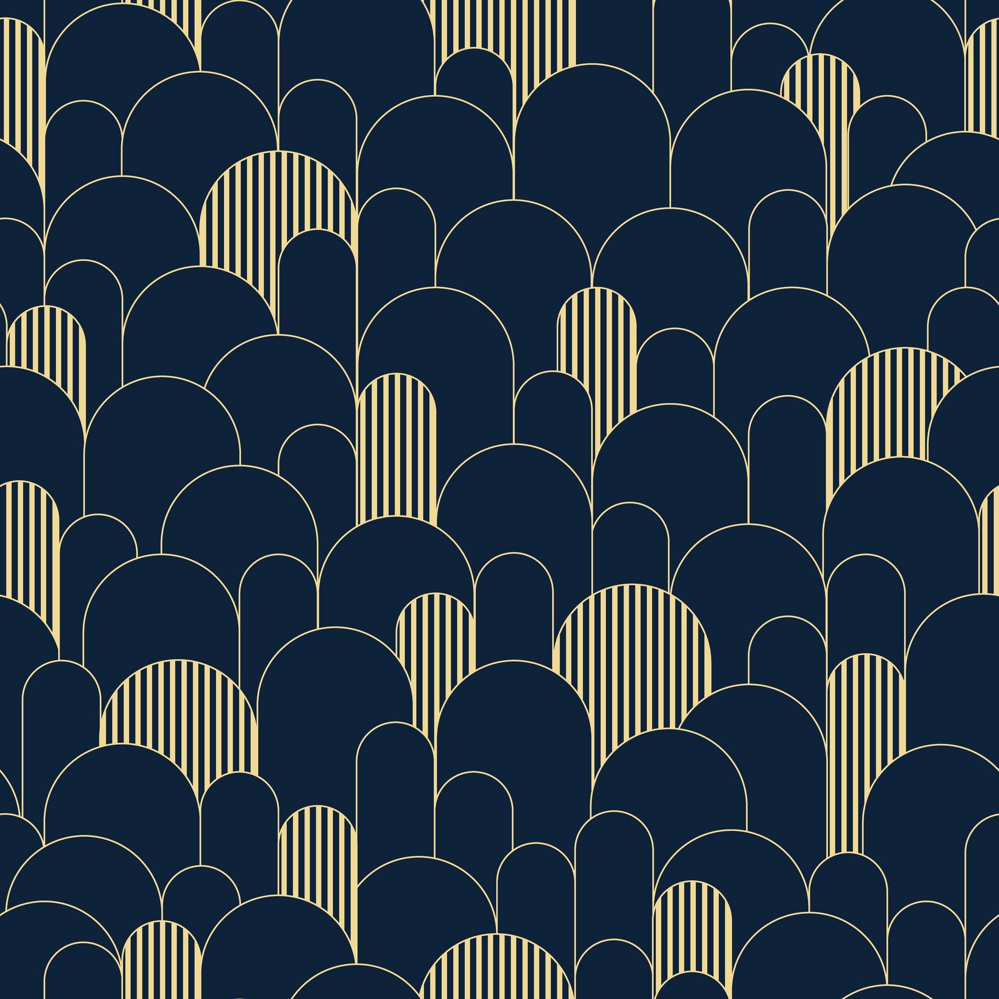 papier peint motifs scandinaves bleu et or