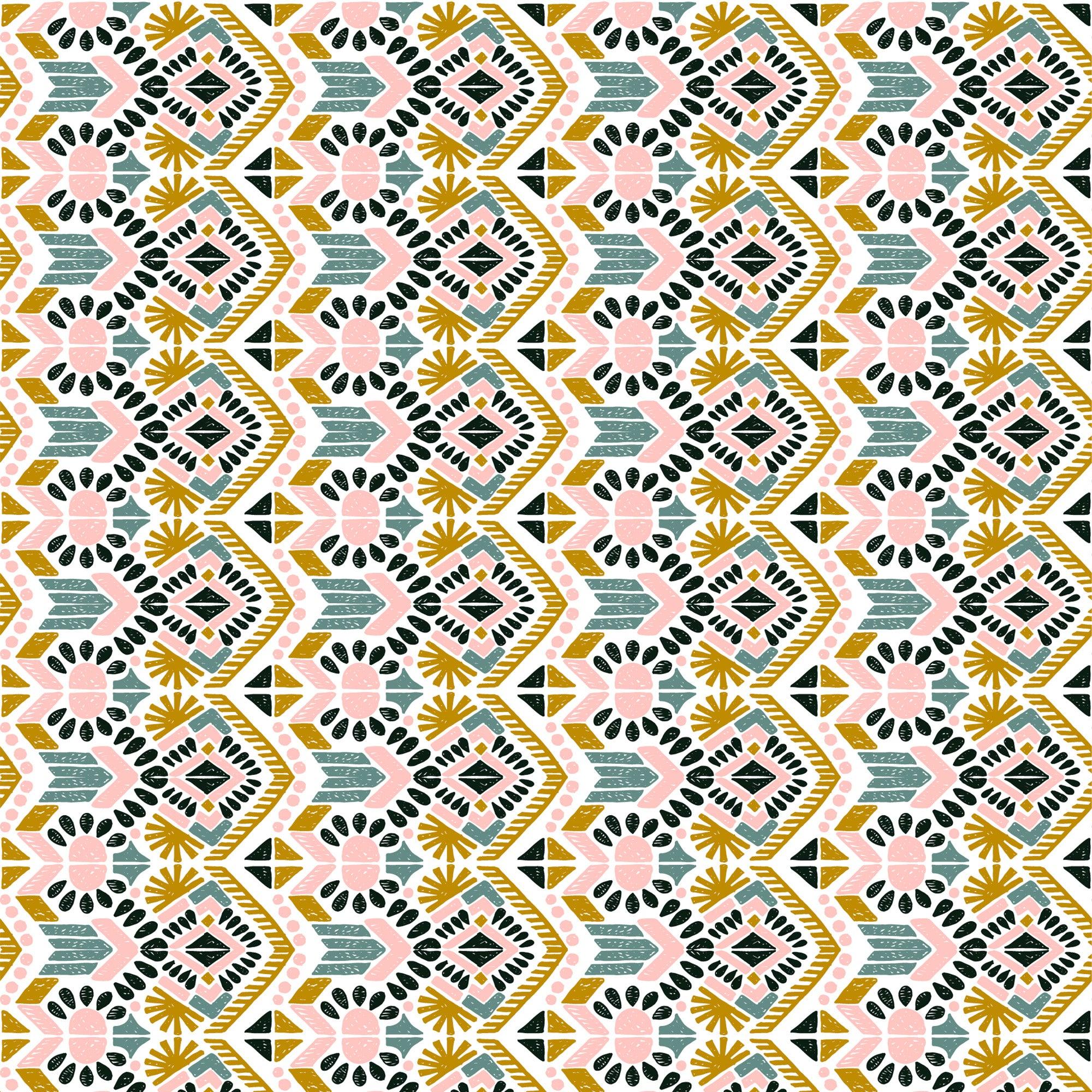 papier peint motifs scandinaves bleu marron et rose