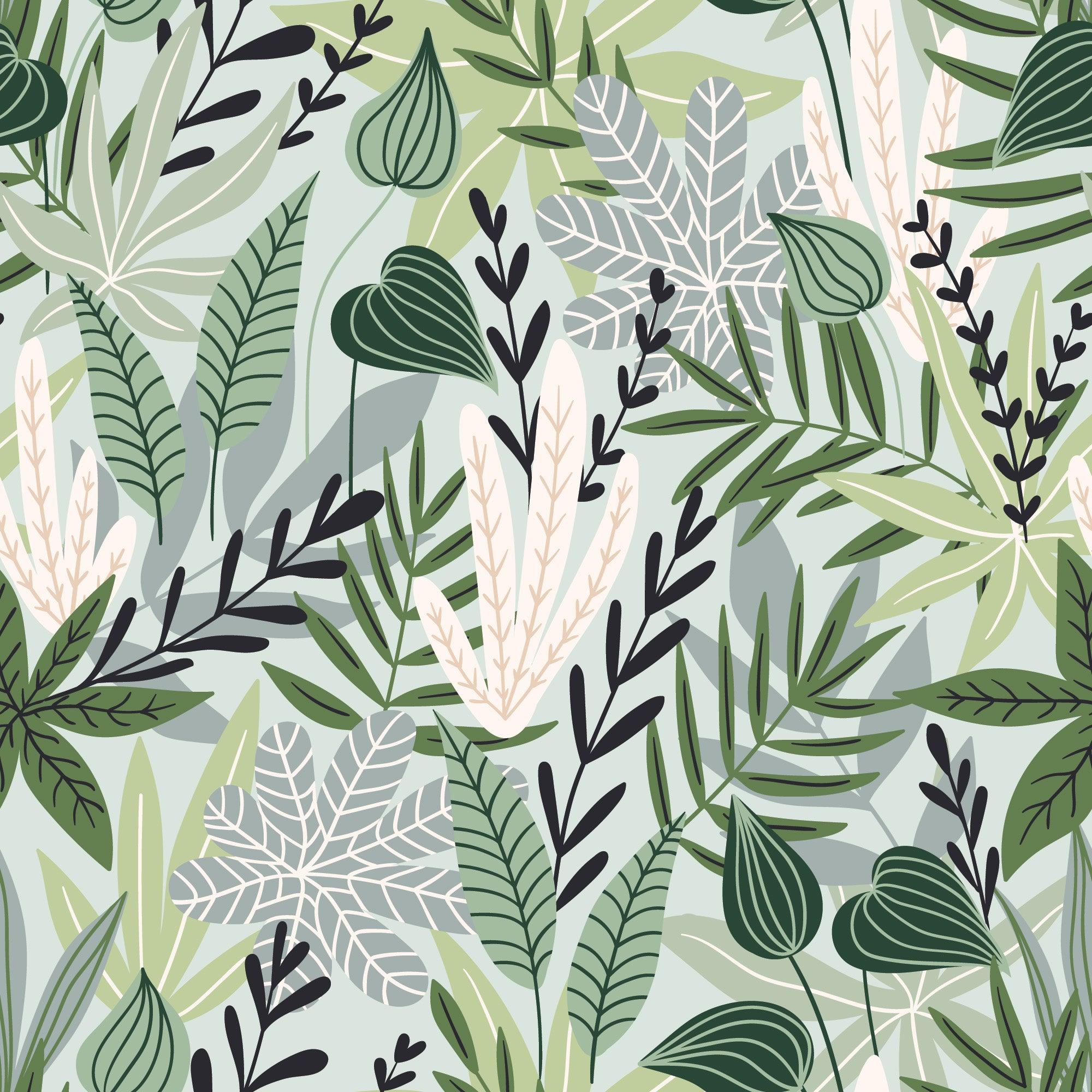 papier peint motifs feuilles vertes