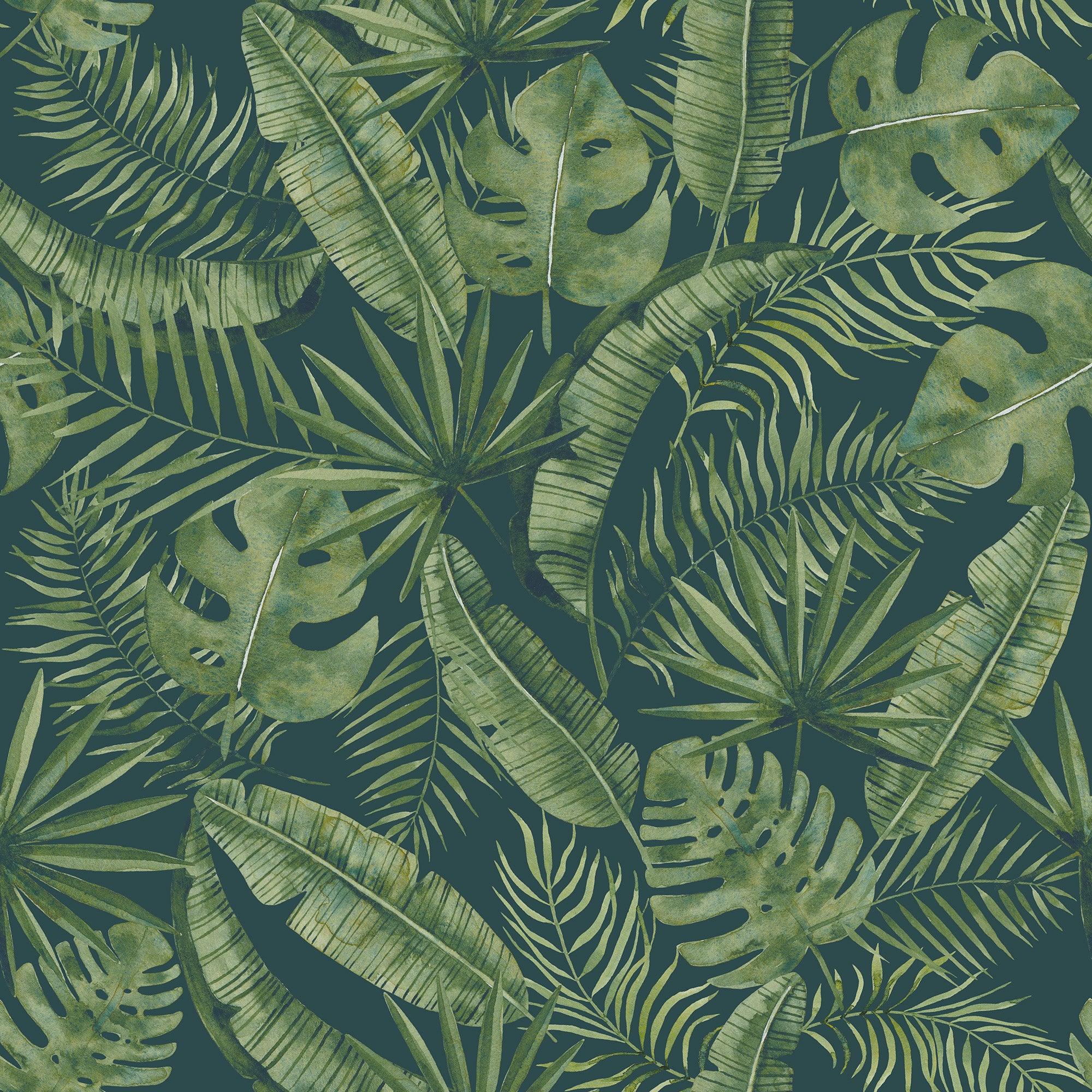 papier peint motifs feuilles vertes