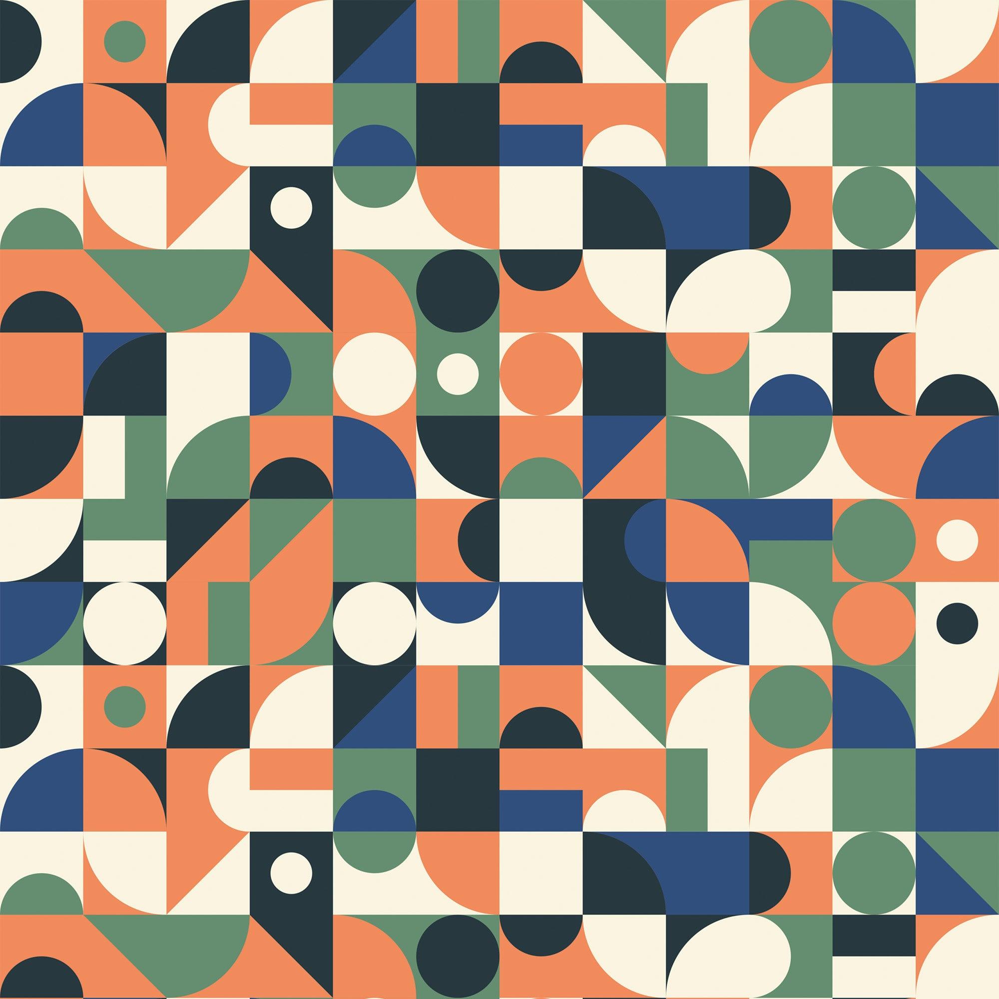 papier peint motifs vintages geometriques vert bleu et orange