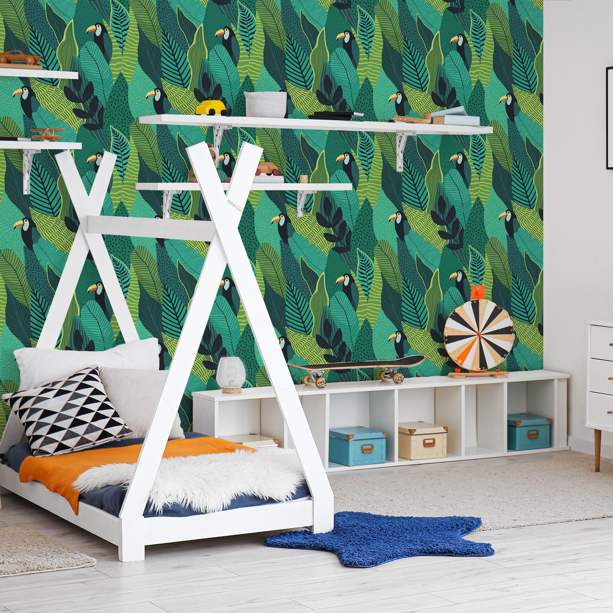 chambre enfant papier peint tropical toucan Rafael