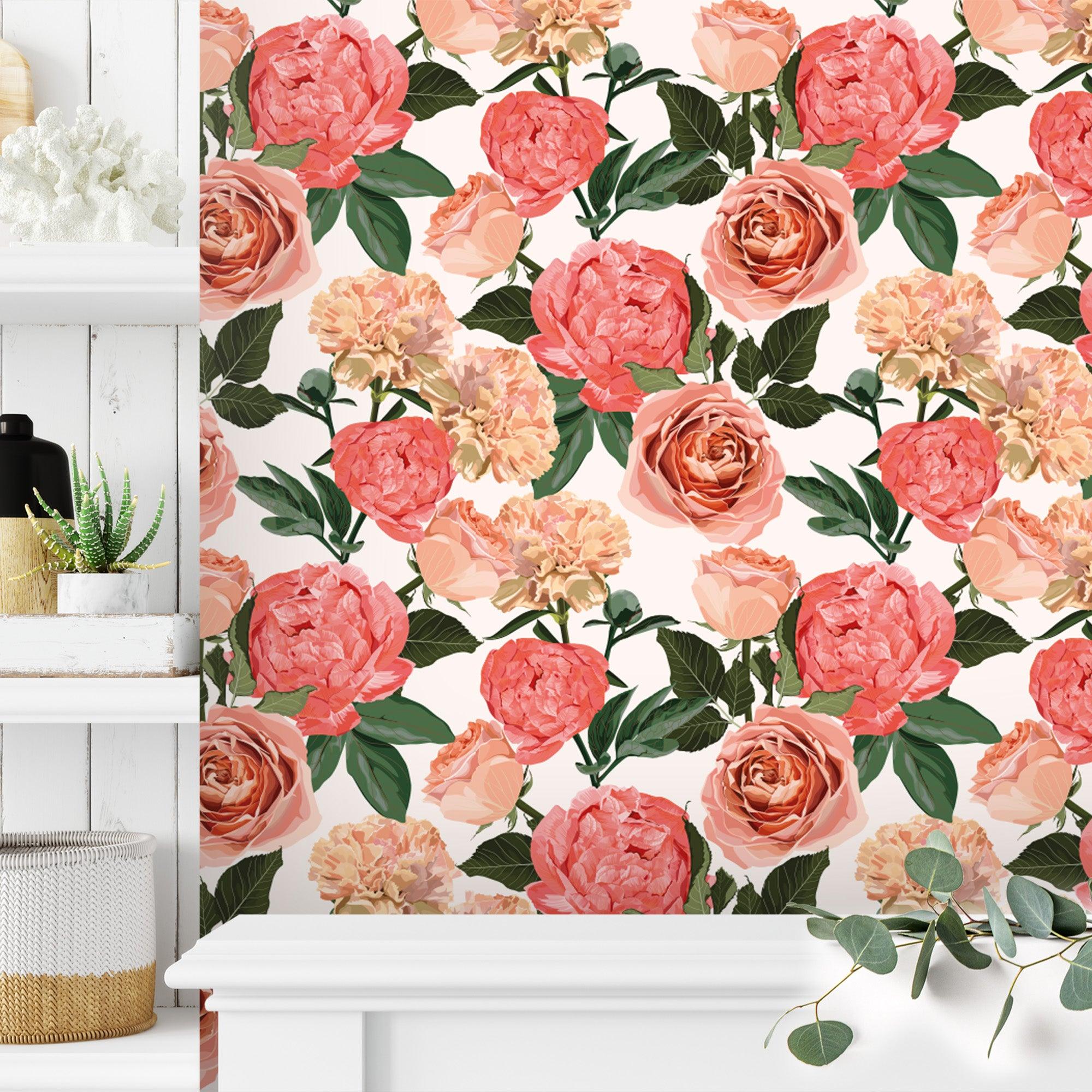 étagère papier peint rose