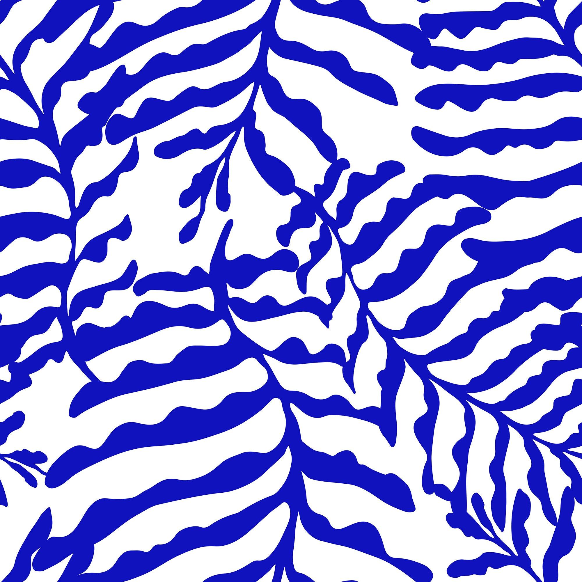 papier peint motifs feuilles bleu et blanc