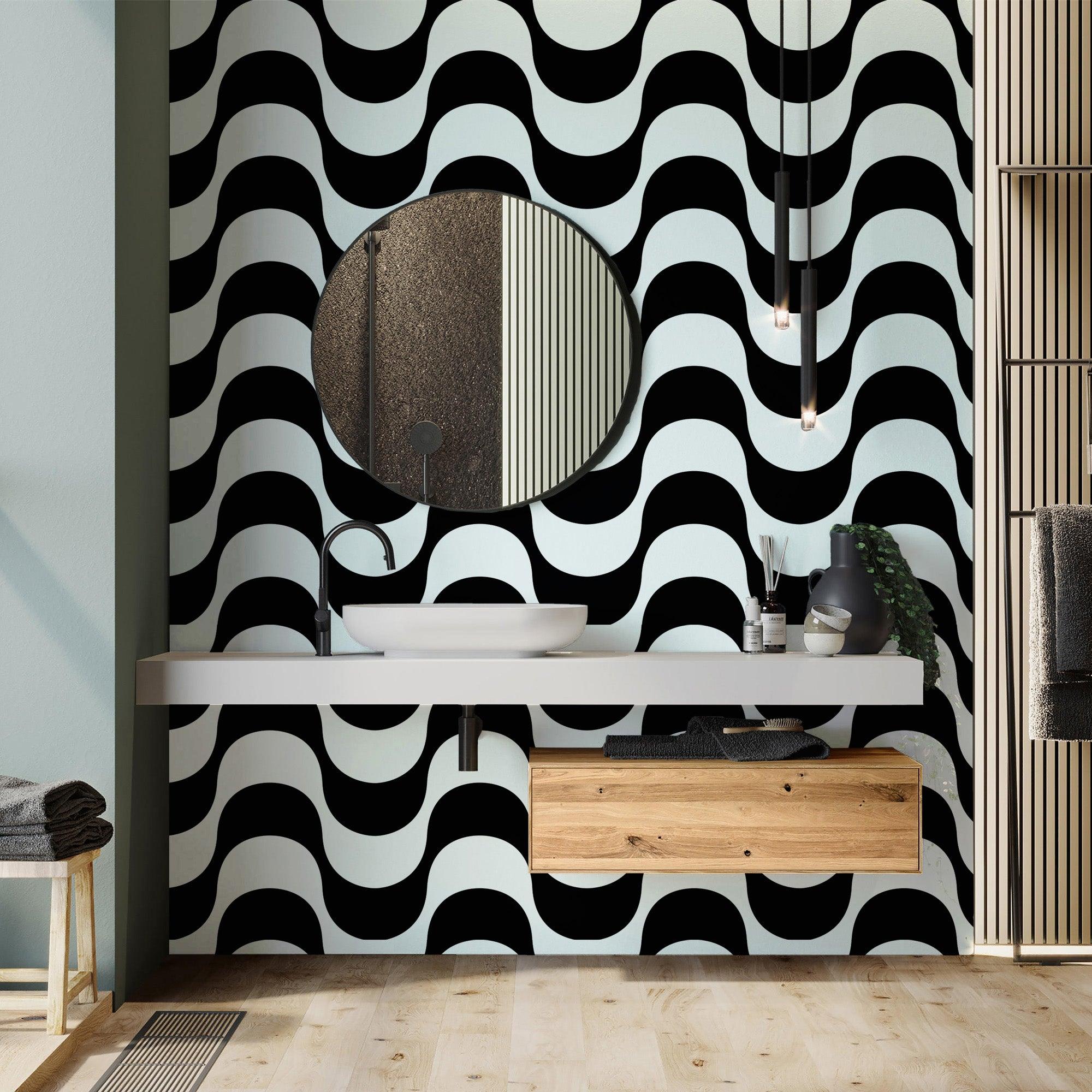 salle de bain papier peint géométrique Wavy