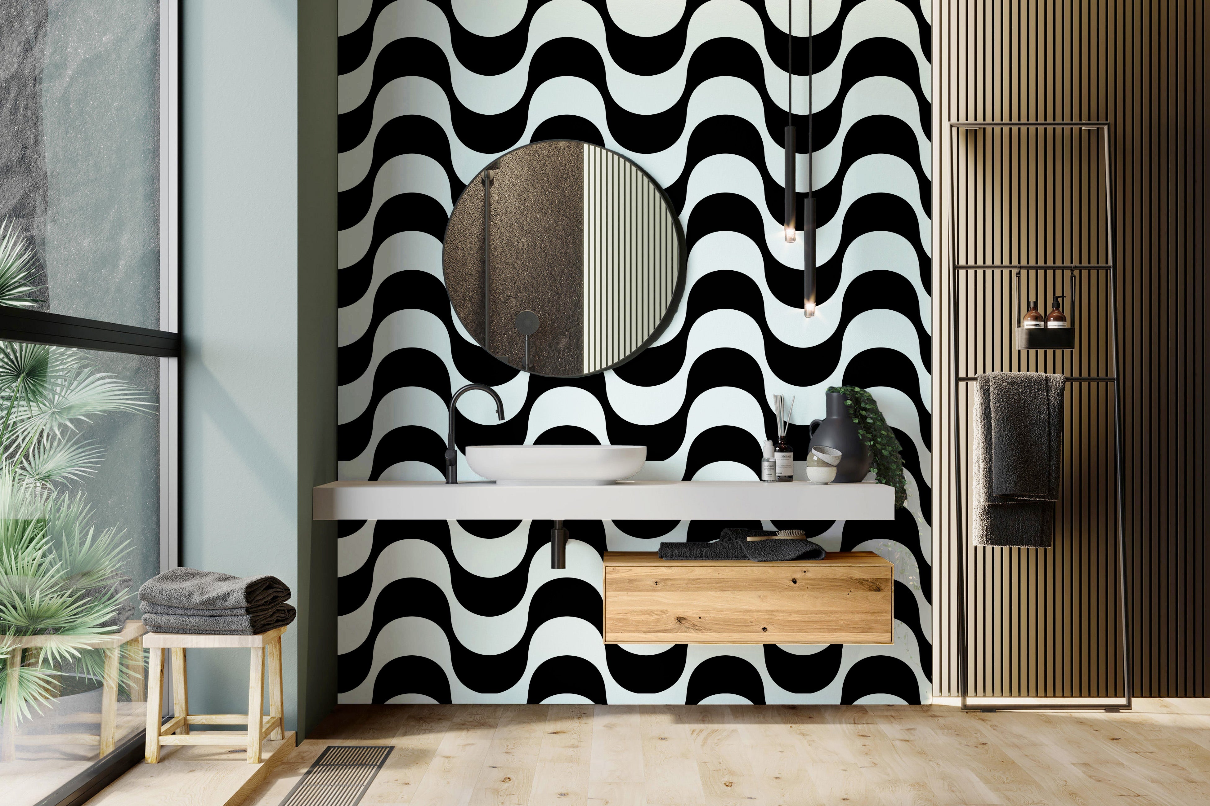 salle de bain papier peint Wavy