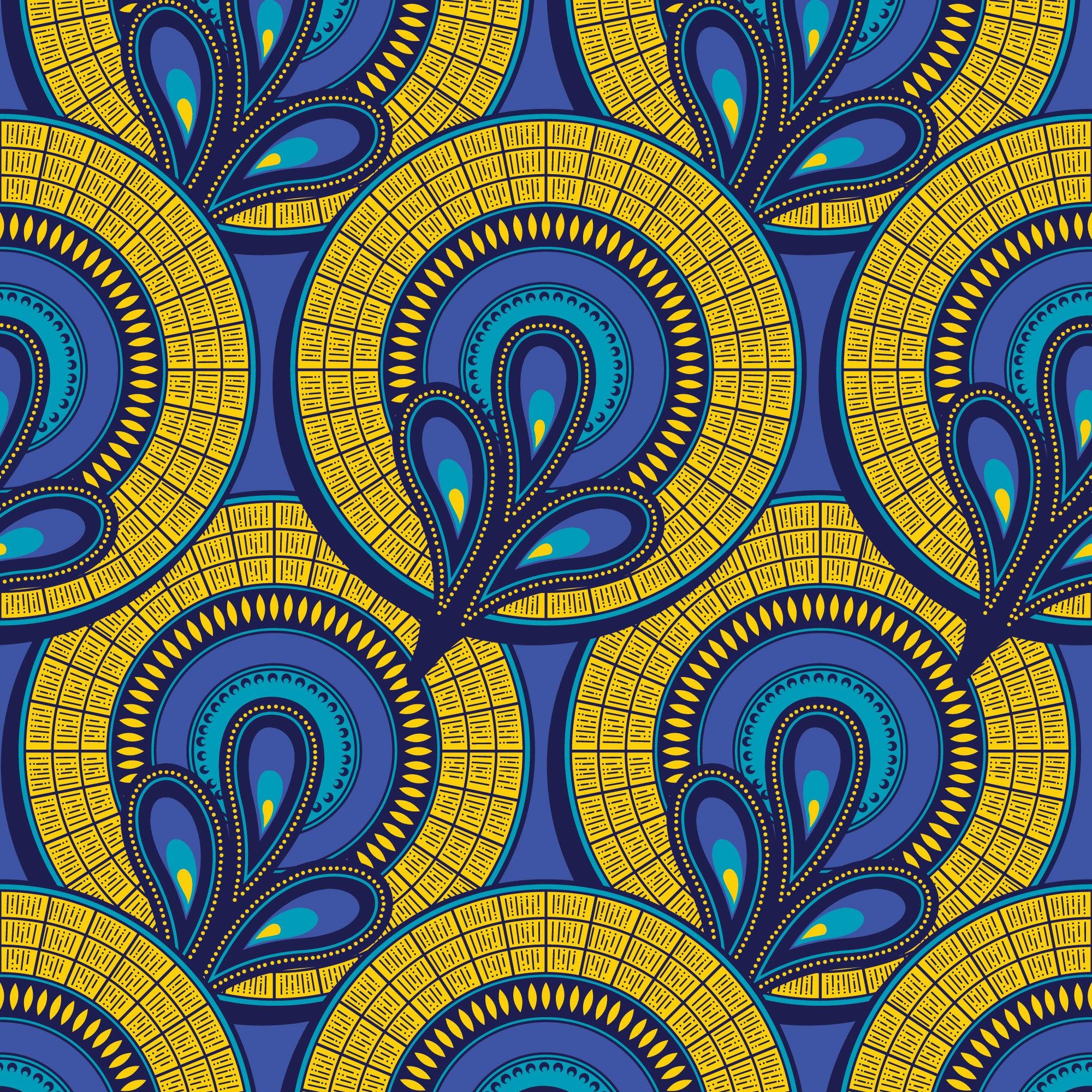 papier peint motifs wax bleu et jaune