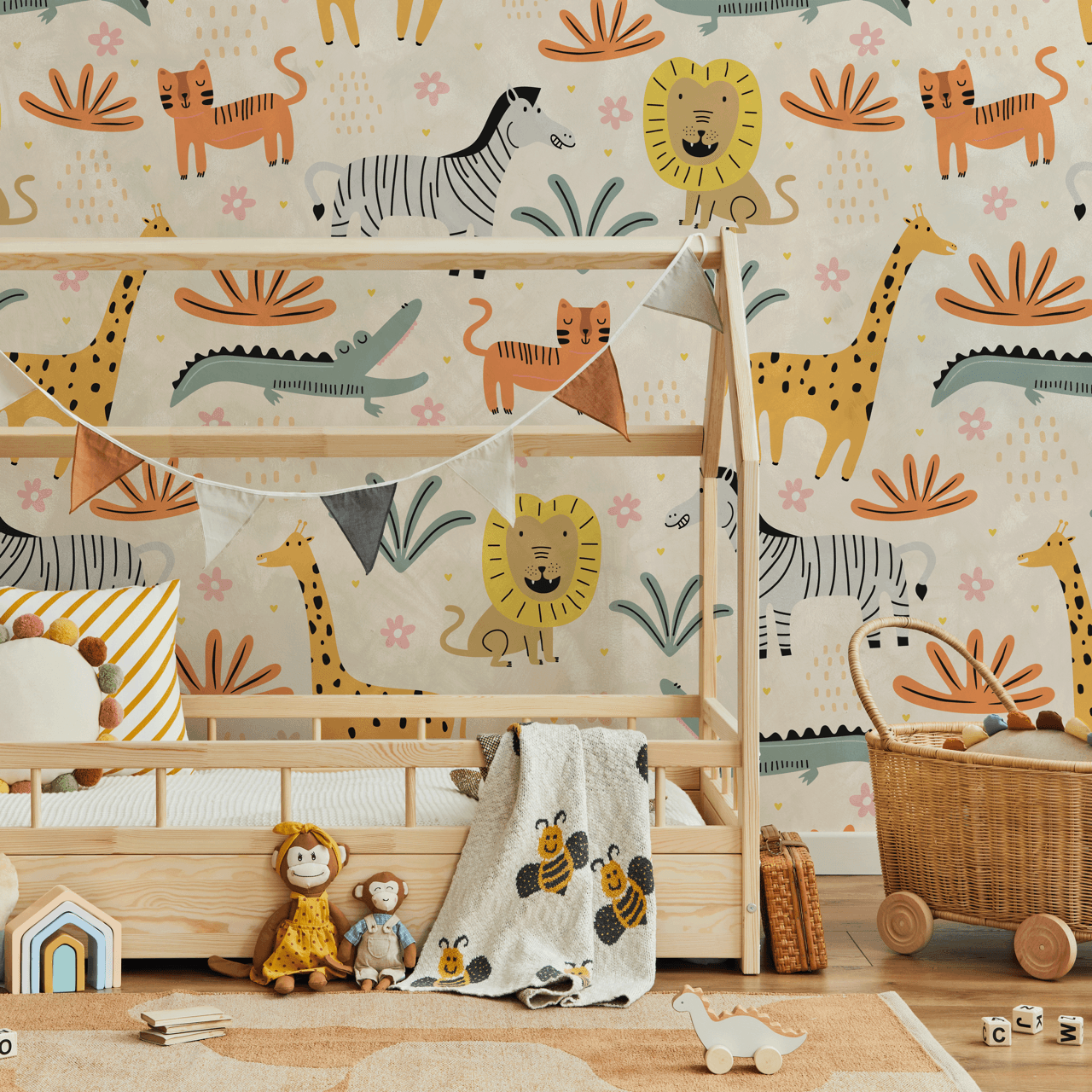 chambre papier peint animaux de la savane Arthur