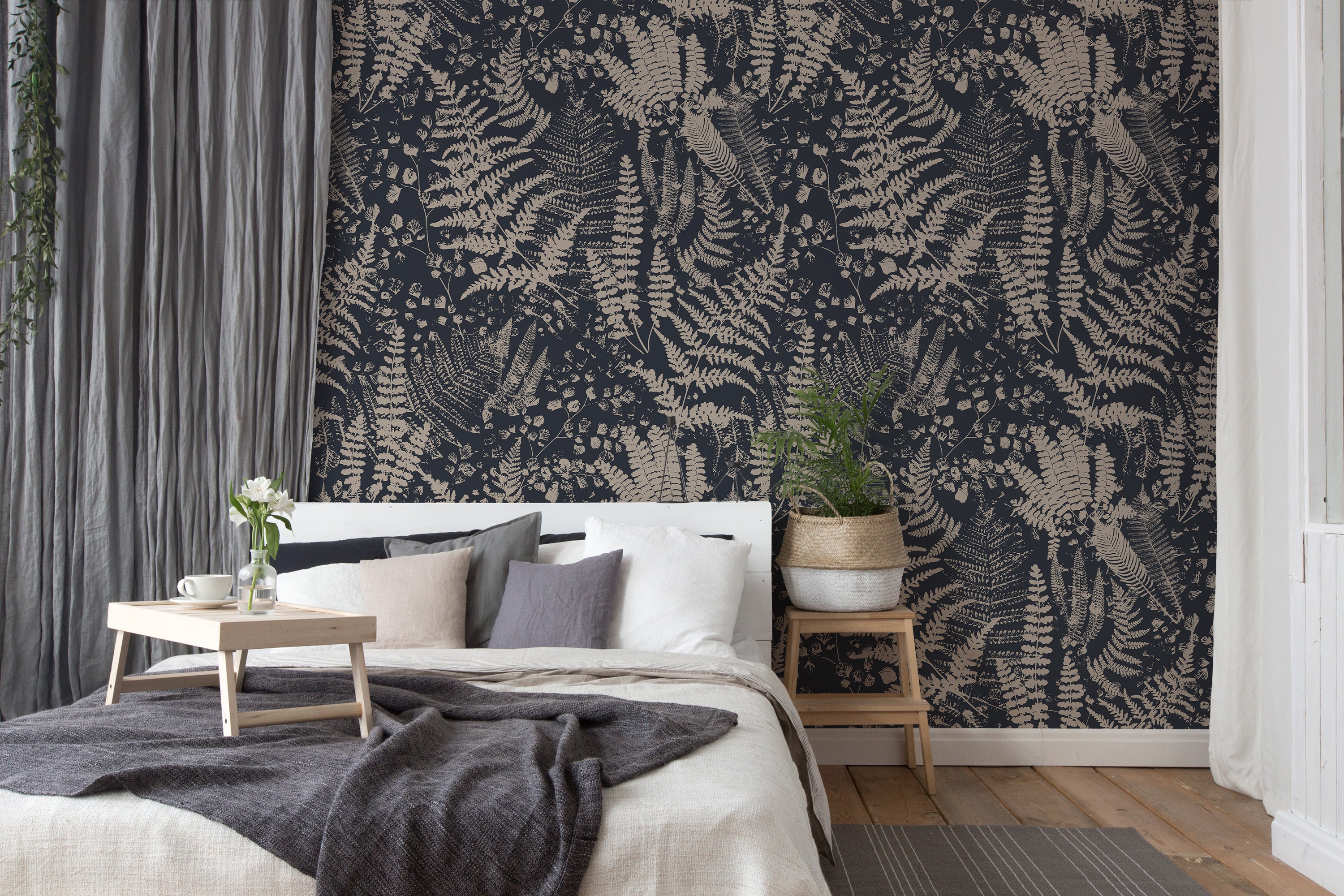 chambre papier peint floral gris Fili