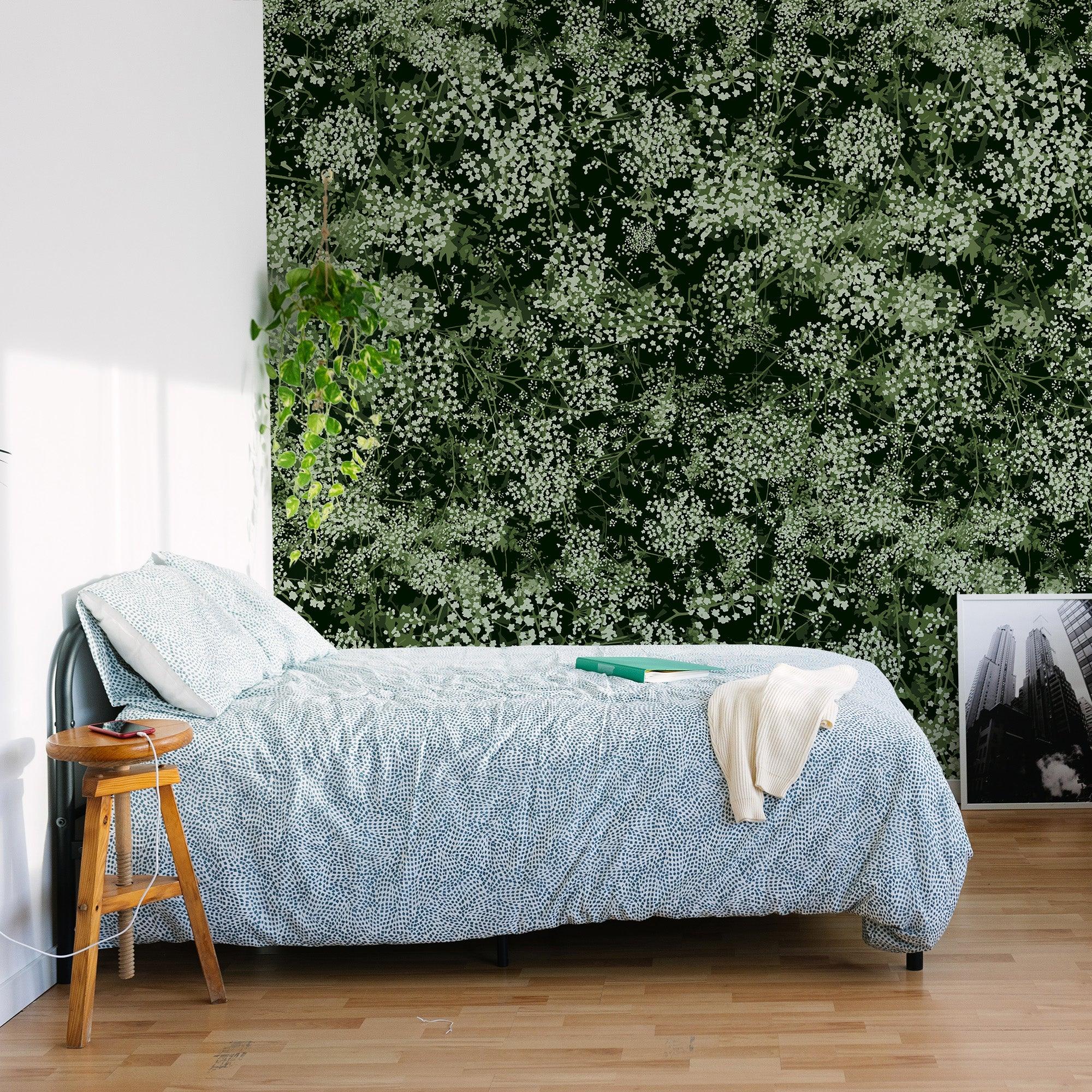 papier peint motifs feuilles vertes