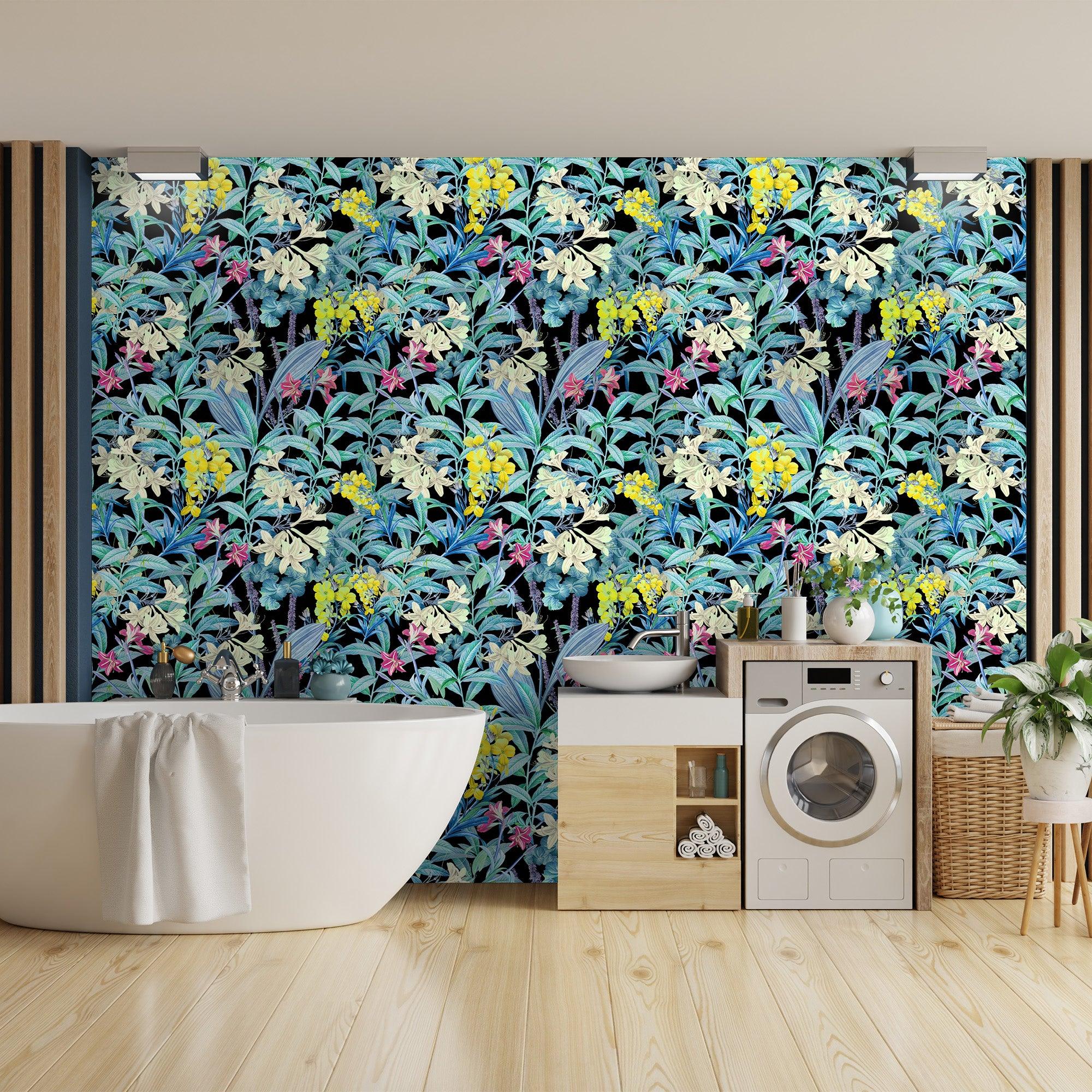 papier peint motifs feuilles et fleurs