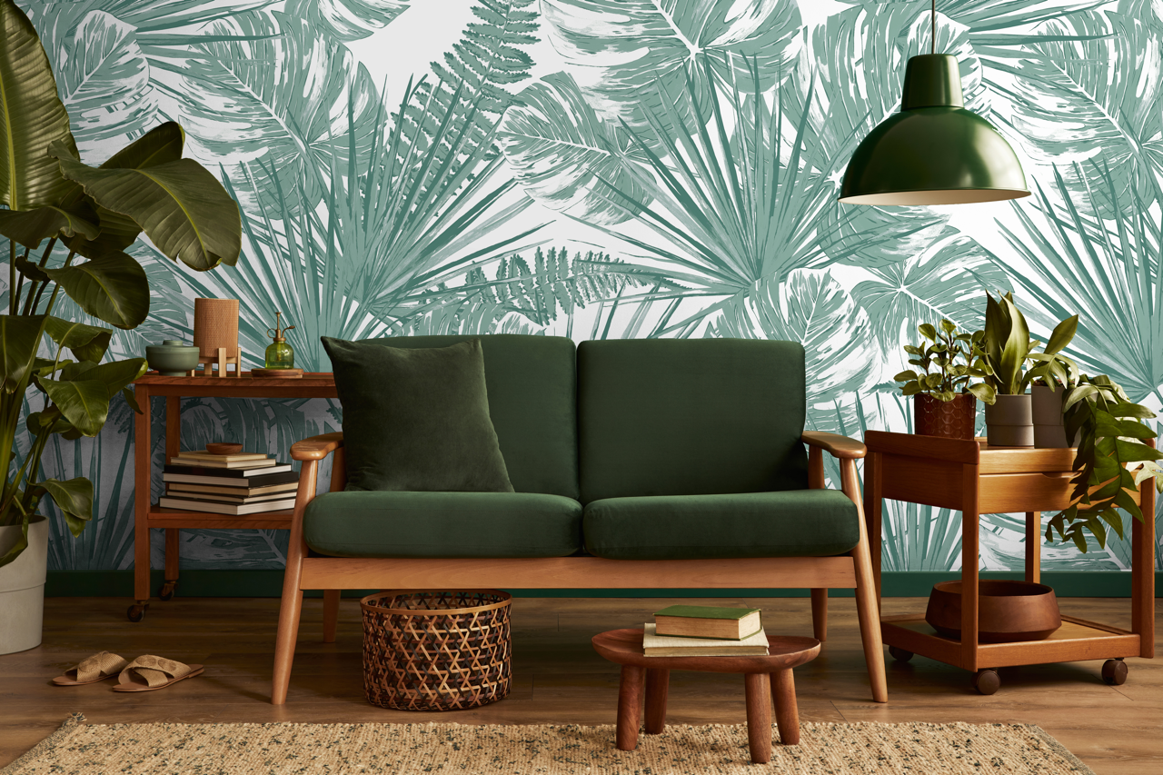 salon papier peint tropical palmier Lola