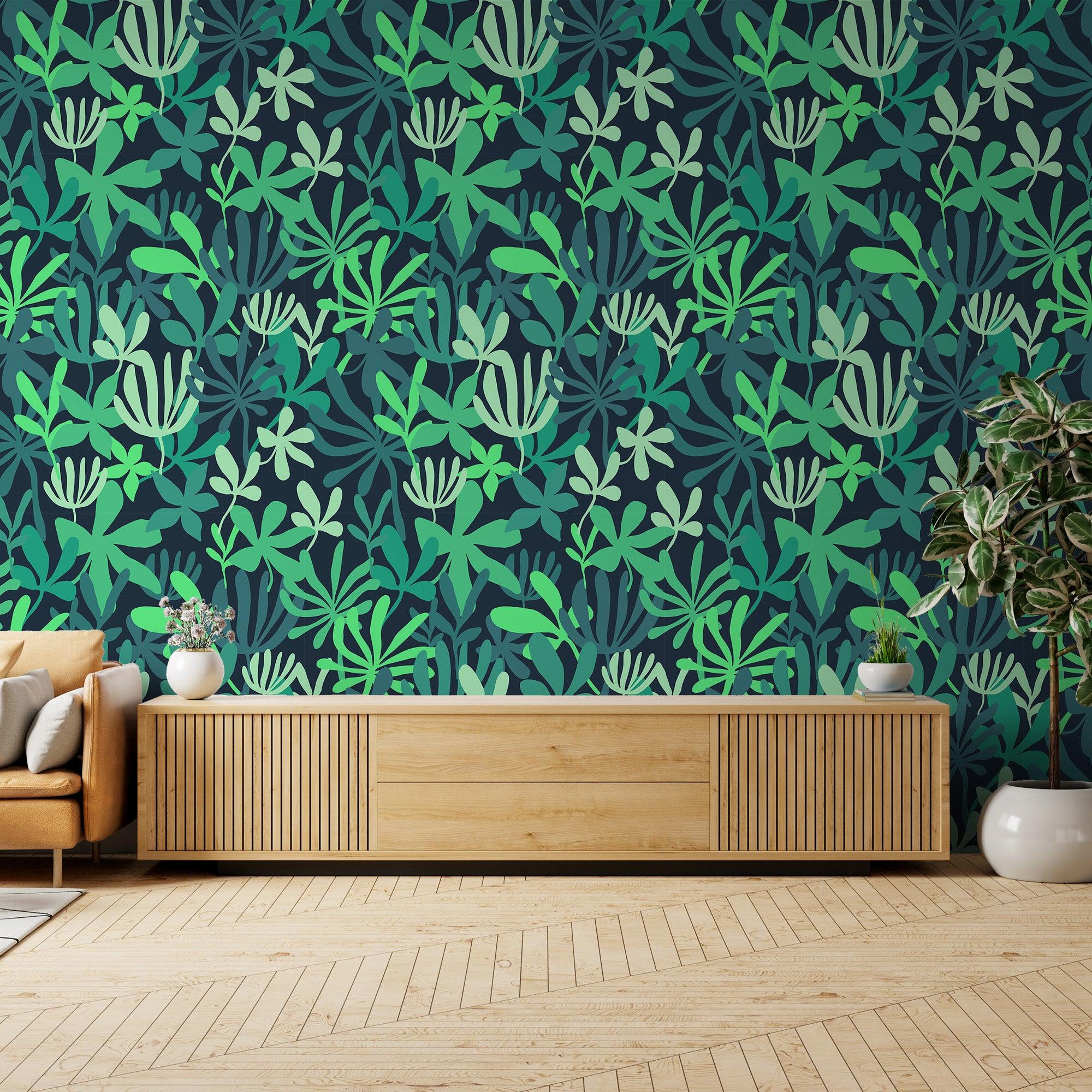 papier peint motifs plantes et feuilles vertes
