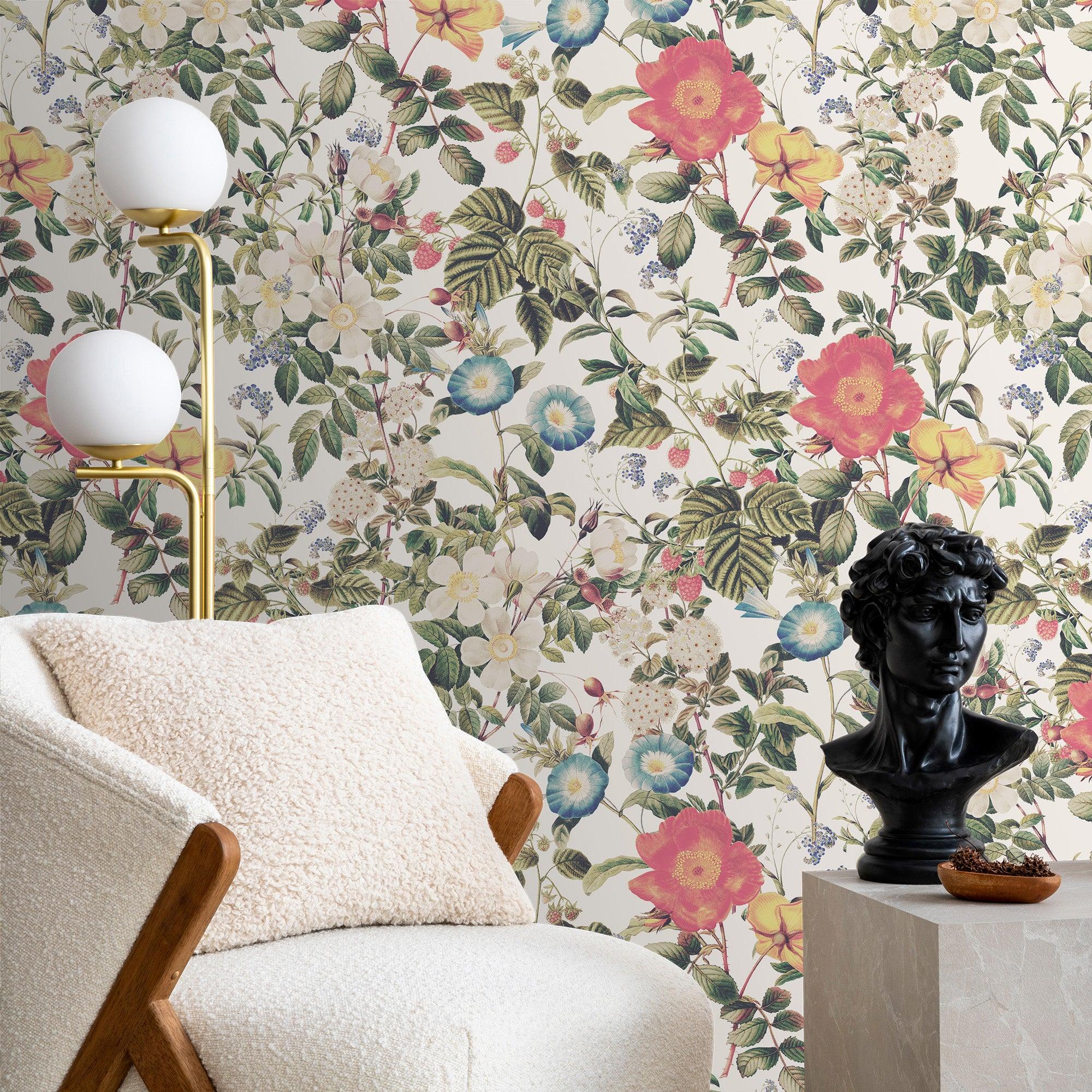 papier peint motifs fleurs et feuilles