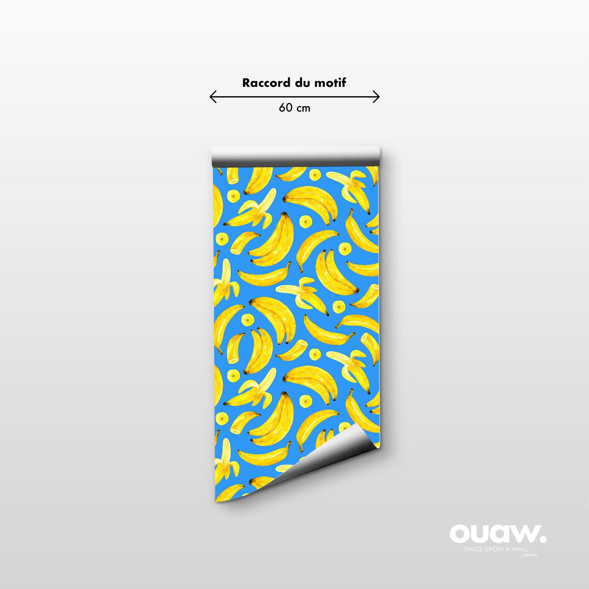 papier peint motifs bananes fond bleu