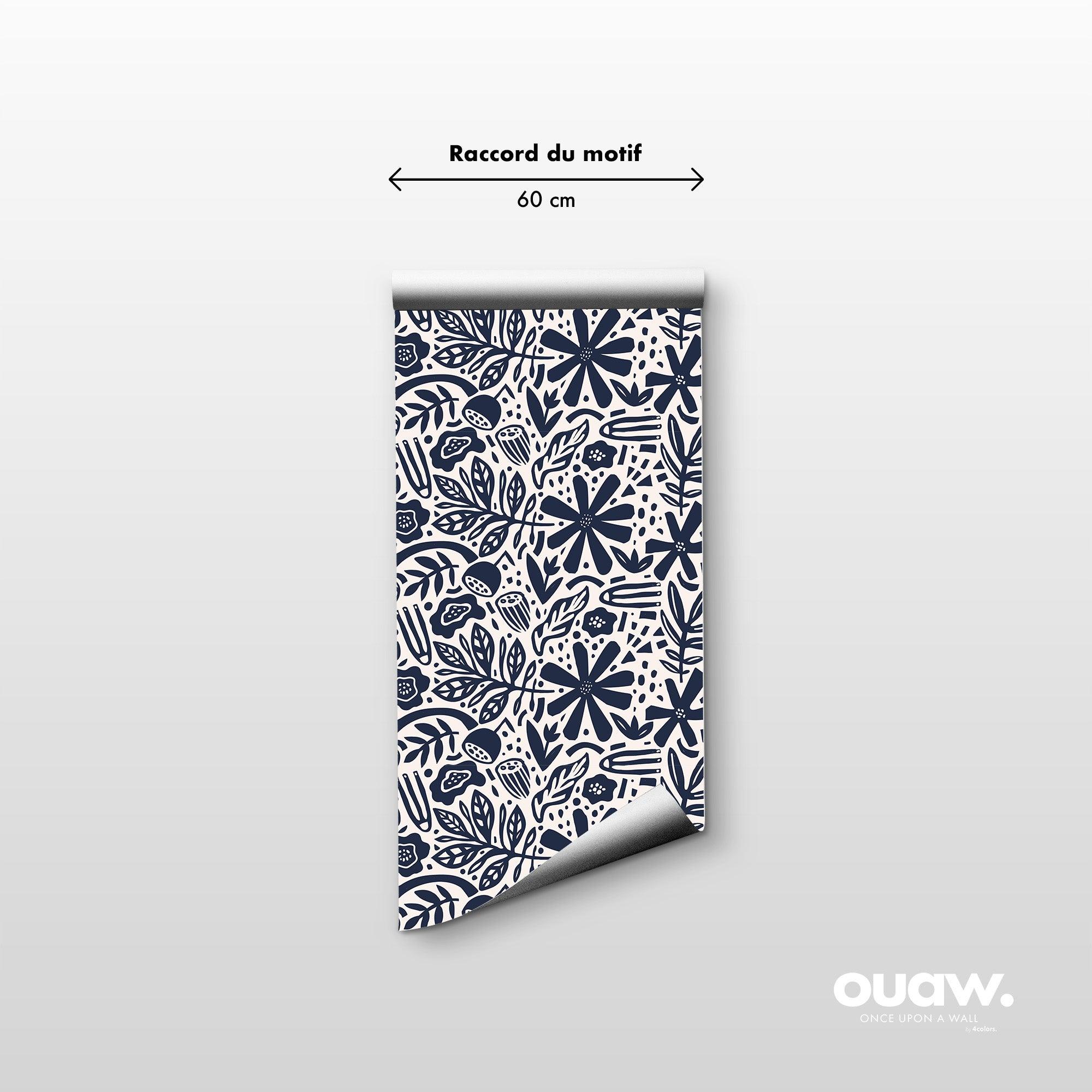 papier peint motifs feuilles et fleurs